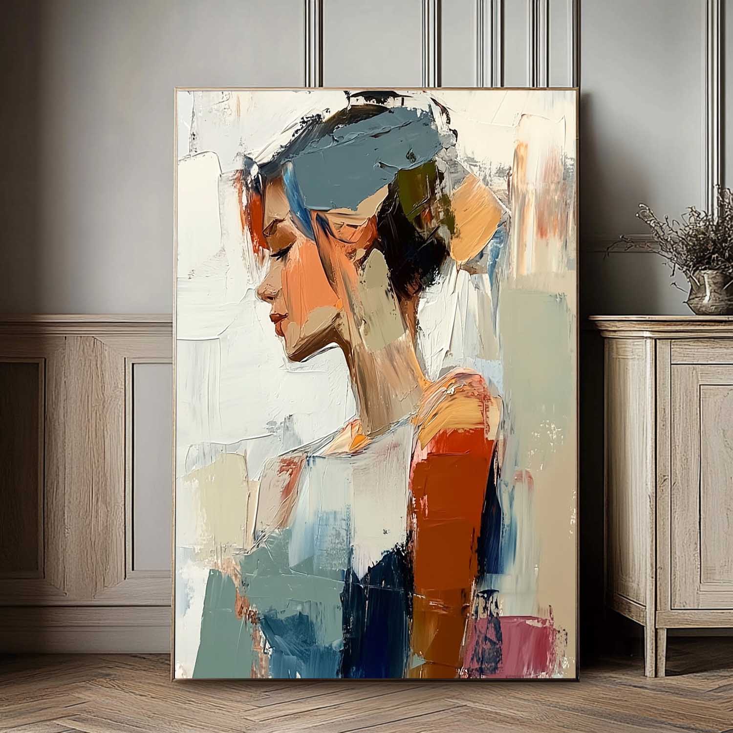 Abstract Figure Profile Oil Painting On Canvas Original Texture Girl Wall Art Portrait Modern Artwork