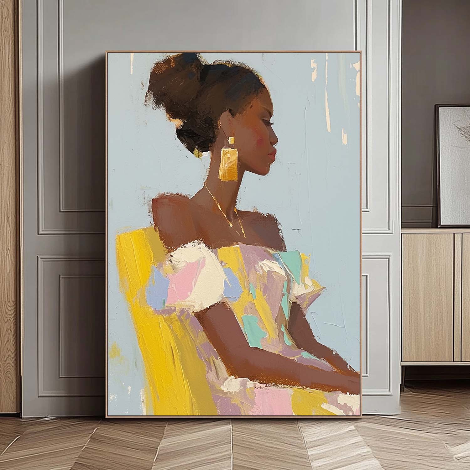 Minimalism Colorful Abstract Artwork Original Elegant Woman Wall Art Vibrant Large Figure Painting Gift
