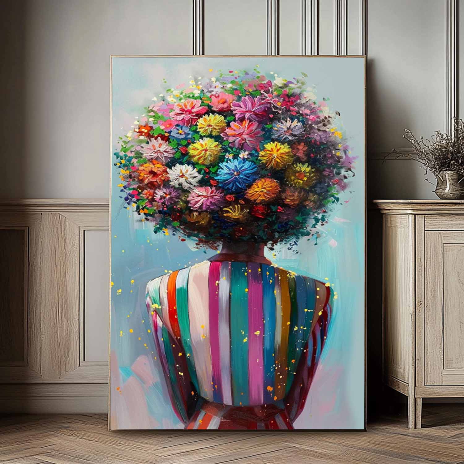 Original Figure Back Acrylic Painting Large Texture Abstract Colorful Flower Human Wall Art Portrait Artwork