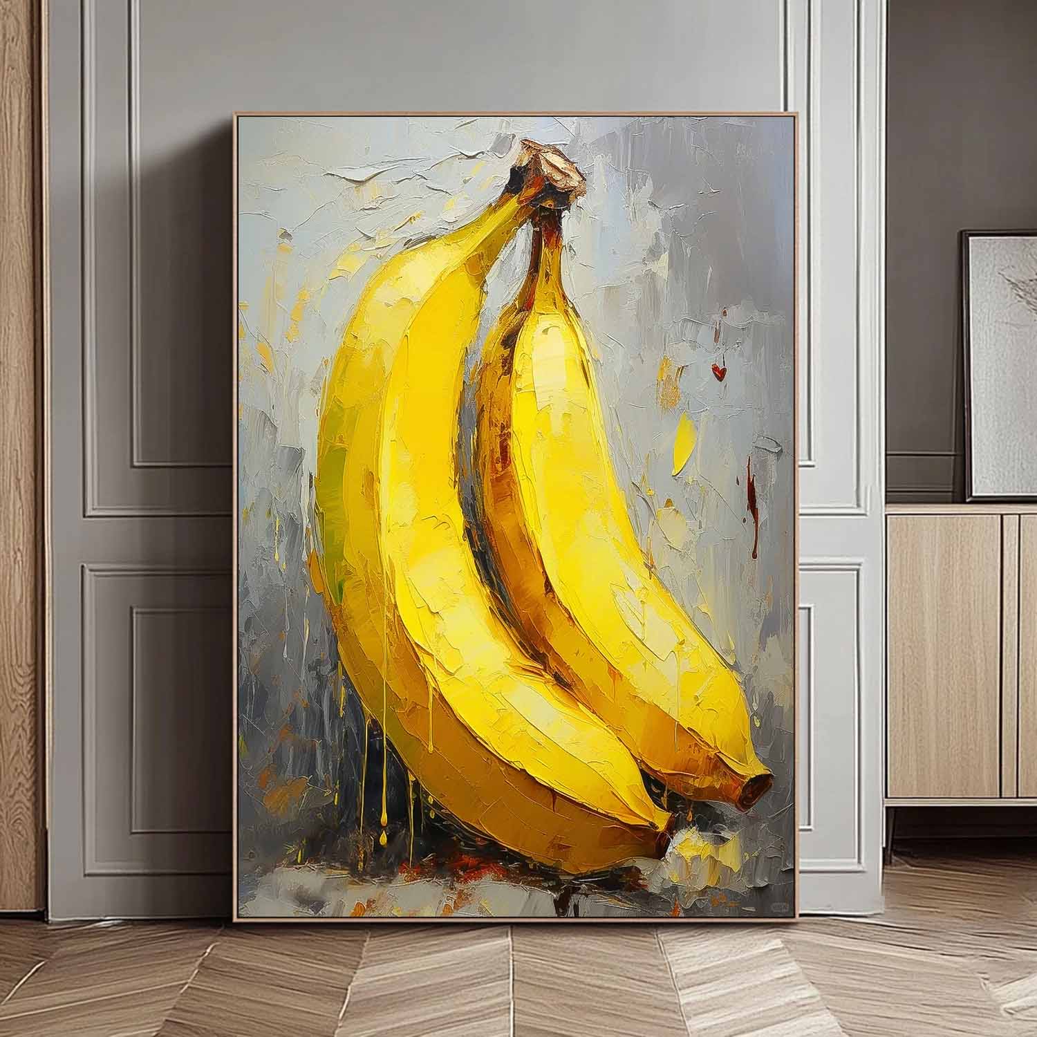 Abstract Still Life Painting On Canvas Large Banana Original Artwork Color Fruit Acrylic Painting Gift