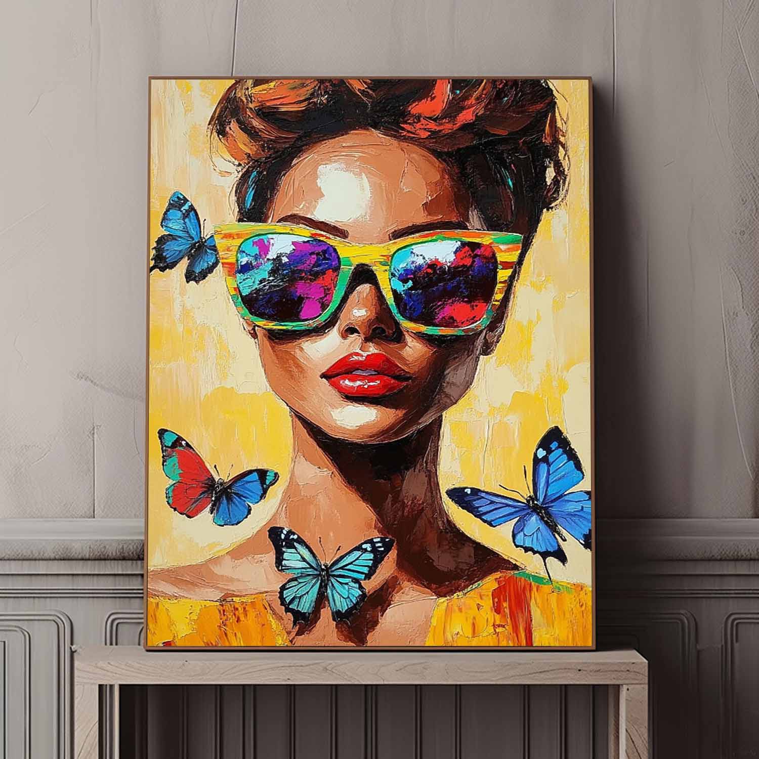 Abstract Butterfly Oil Painting On Canvas Vibrant Yellow Original Texture Girl Wall Art Lady Modern Artwork