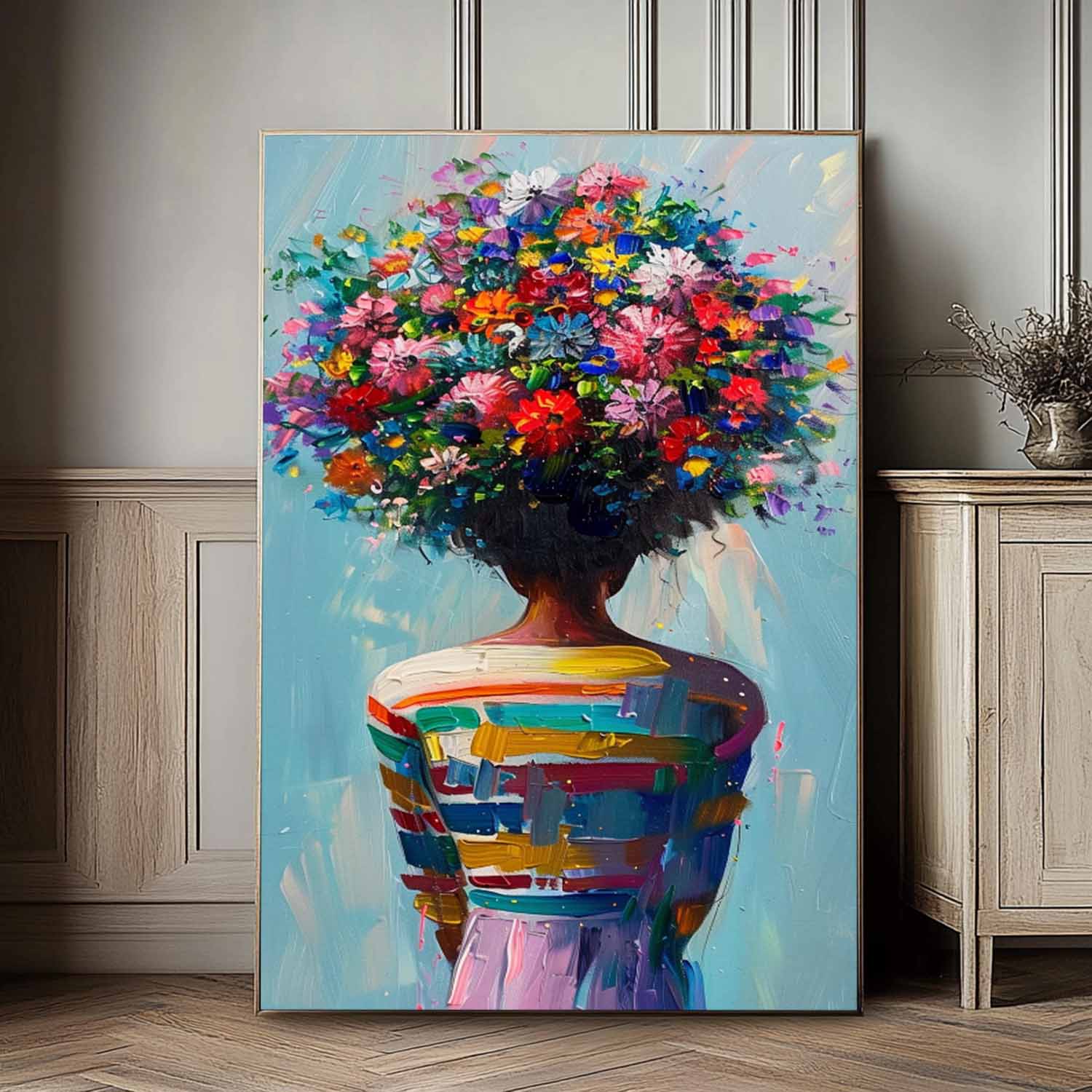 Large Texture Abstract Colorful Flower Human Wall Art Original Figure Back Acrylic Painting Portrait Artwork