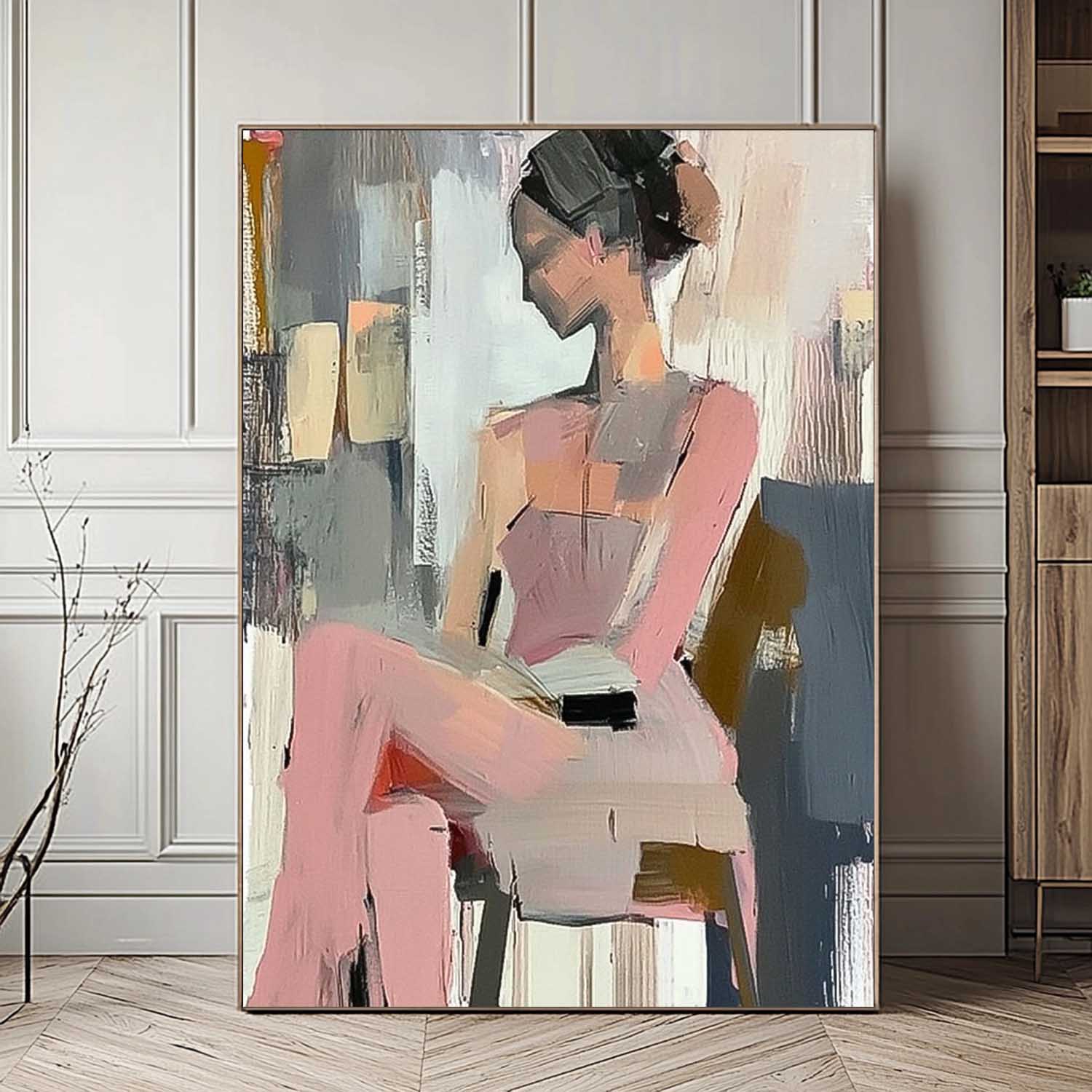 Faceless Artwork Large Girl Painting Abstract Lady Painting Original Wall Art Framed For Living Room