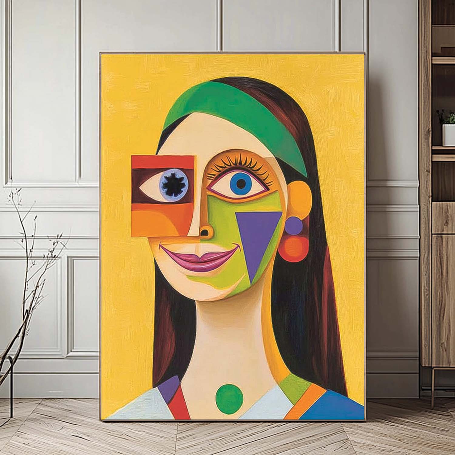 Original Texture Girl Wall Art Abstract Geometric Face Oil Painting On Canvas Lady Contemporary Artwork