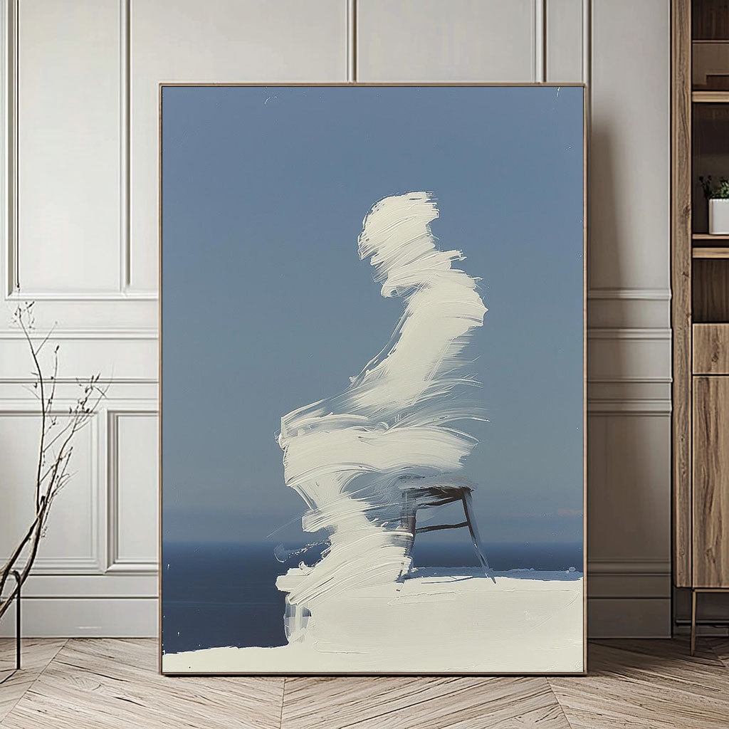 Cool Tones Original Abstract Wall Art Large Outline Acrylic Painting Figure Outline Painting Framed Artwork