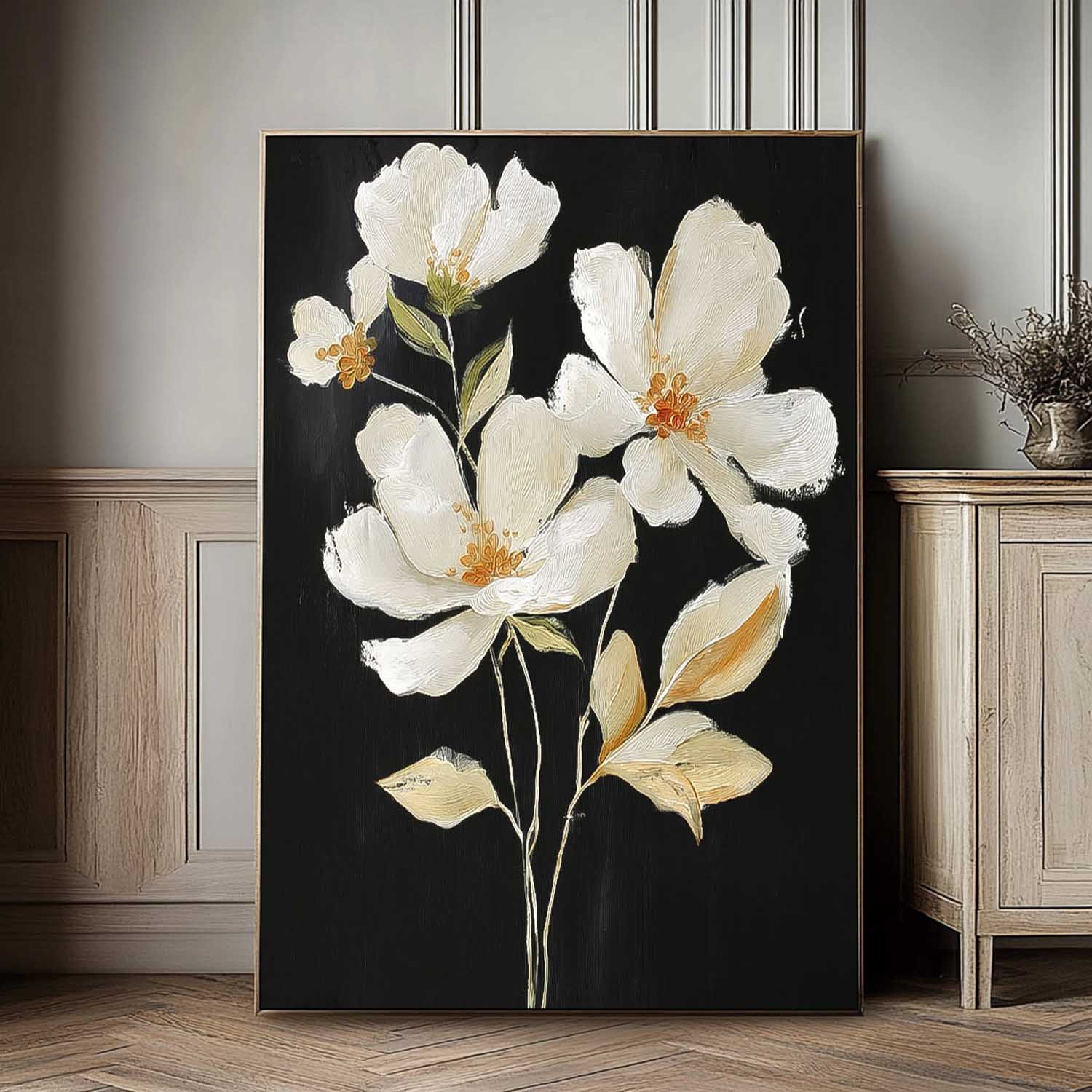 Original Artwork Texture Plant Wall Art Large White Flower Abstract Oil Painting Canvas Home Decor