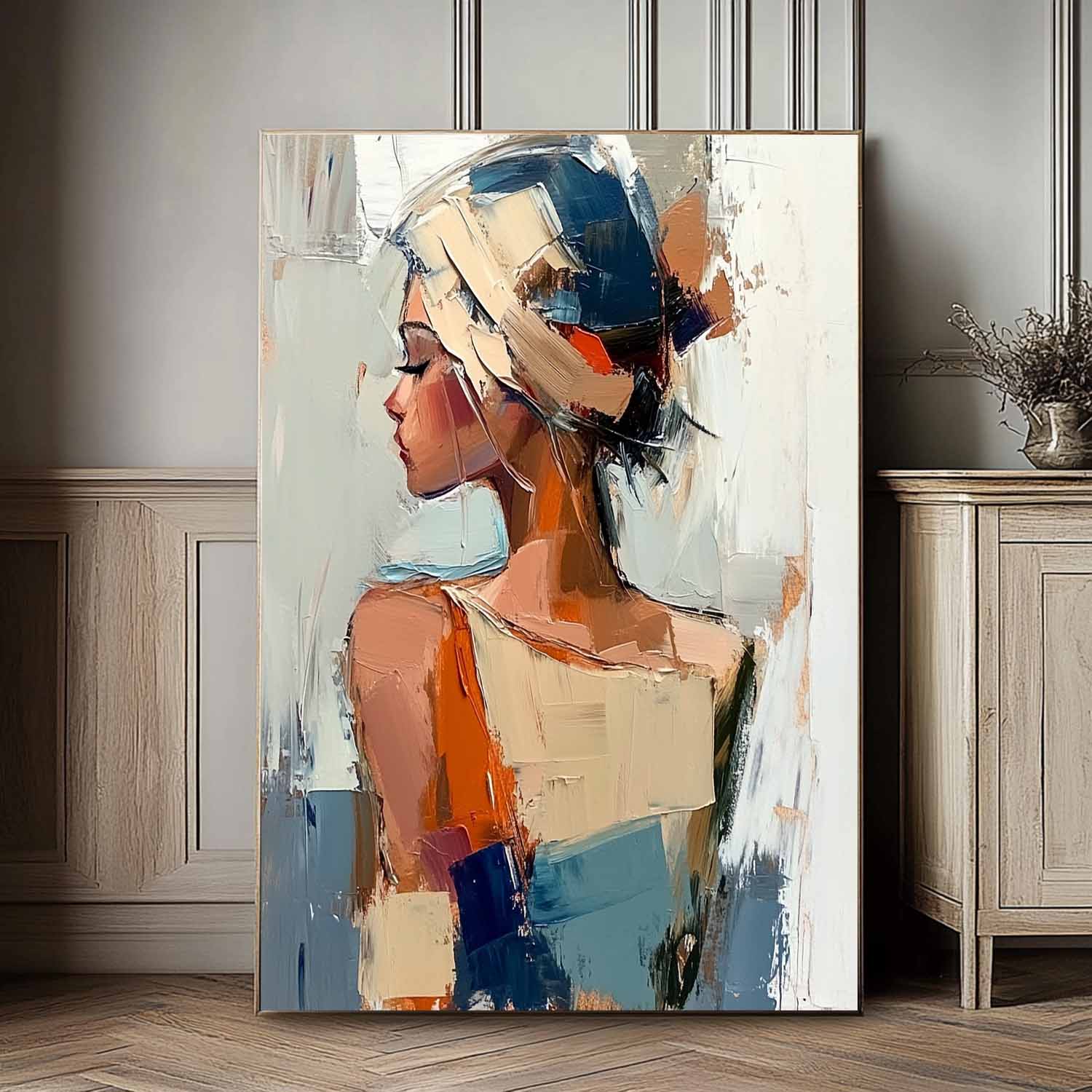 Original Texture Girl Wall Art Abstract Figure Profile Oil Painting On Canvas Portrait Modern Artwork
