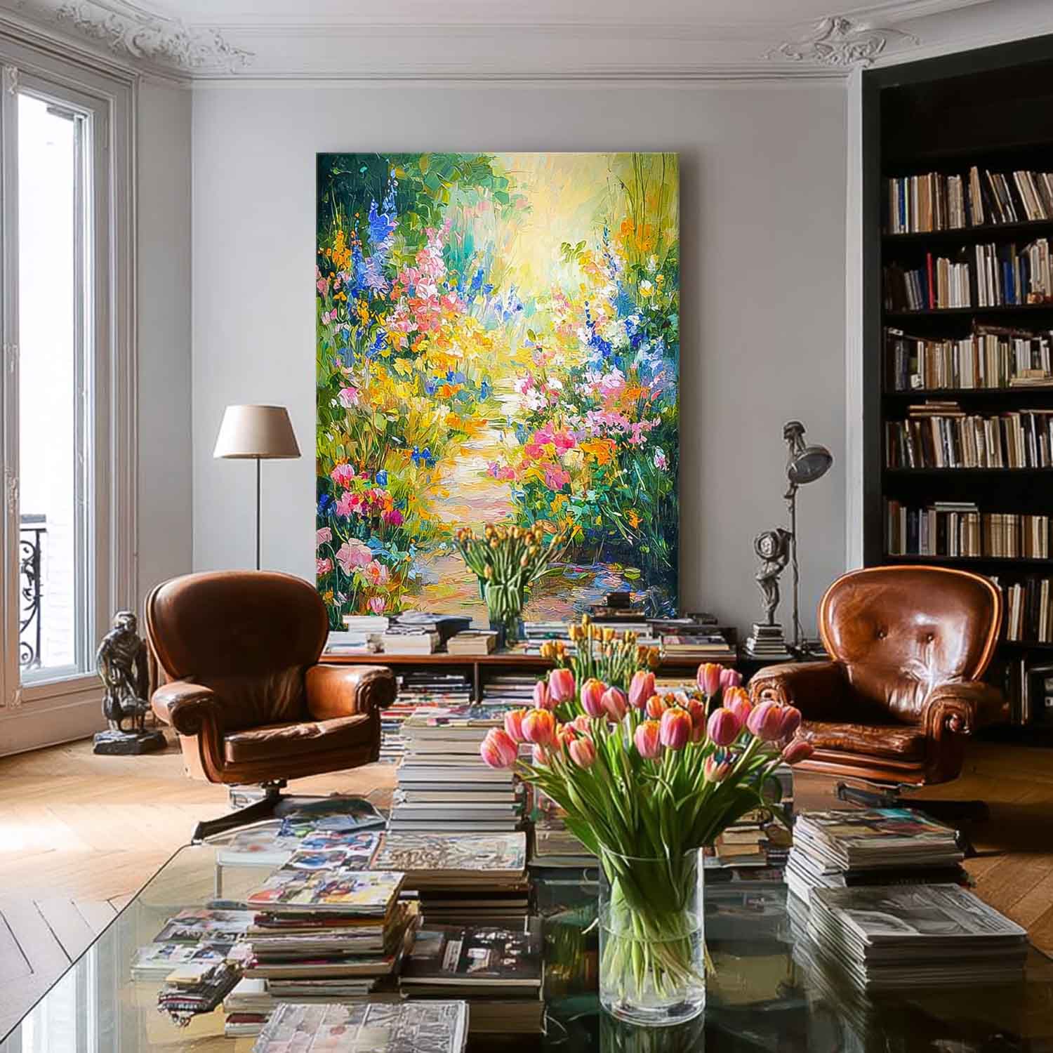 Heavy Texture Impasto Yellow Flower Art Rustic Bouquet Oil Painting Modern Farmhouse Floral Wall Decor