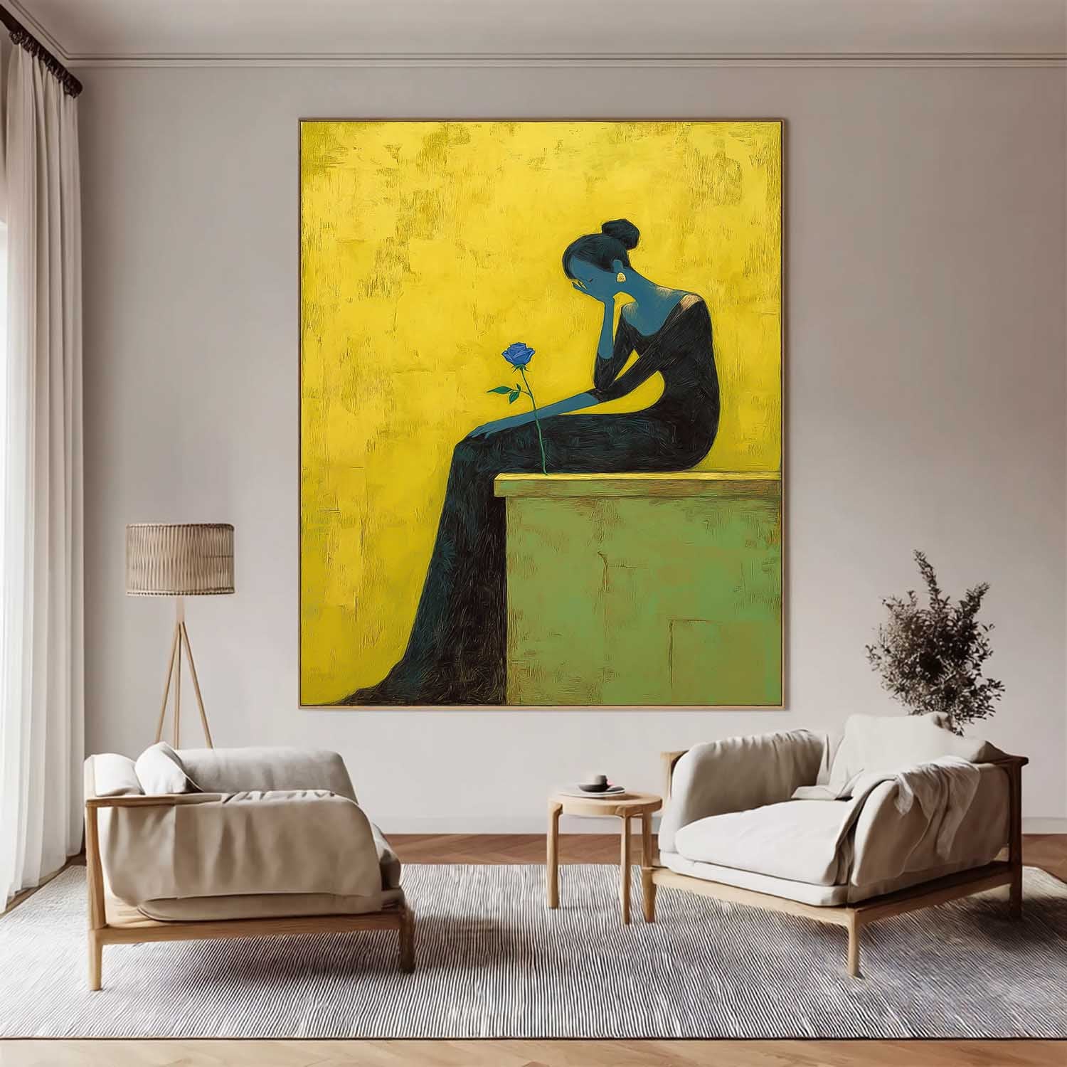 Modern Abstract Elegant Lady Silhouette Oil Painting Fine Artwork Minimalist Figurative Wall Art