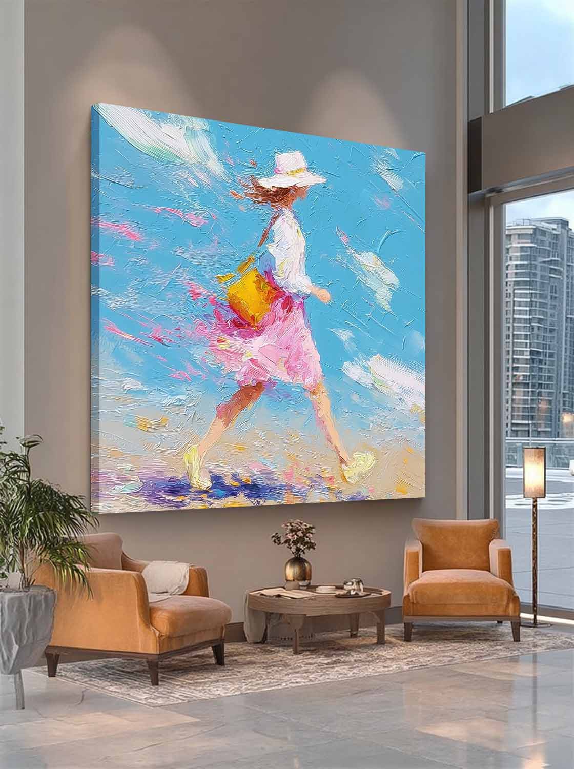 Contemporary Expressionist Palette Knife Painting Large Colorful Abstract Girl Wall Art Textured Acrylic painting