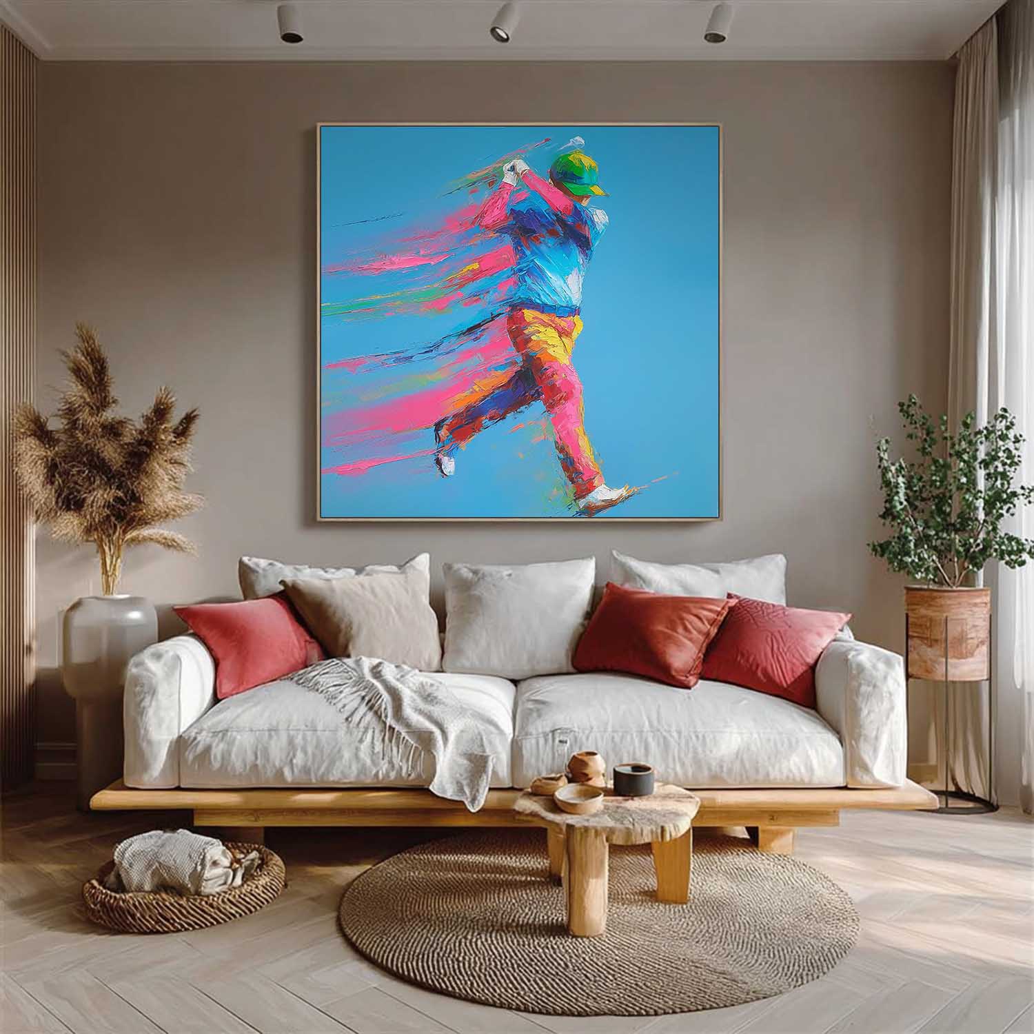 Dynamic Golf Swing Impasto Painting Sports Motion Wall Art Textured Canvas Sport Wall Athletic Decor