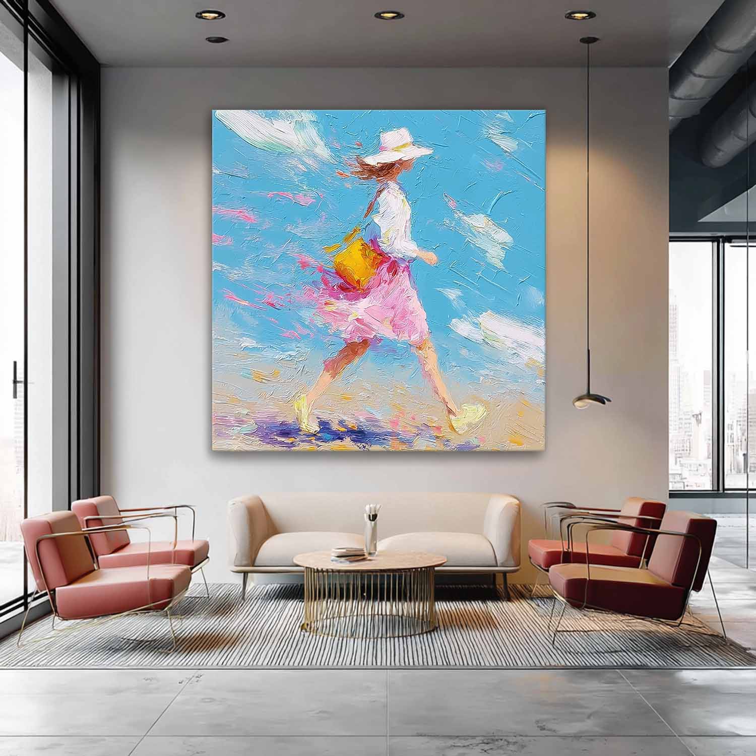 Contemporary Expressionist Palette Knife Painting Large Colorful Abstract Girl Wall Art Textured Acrylic painting