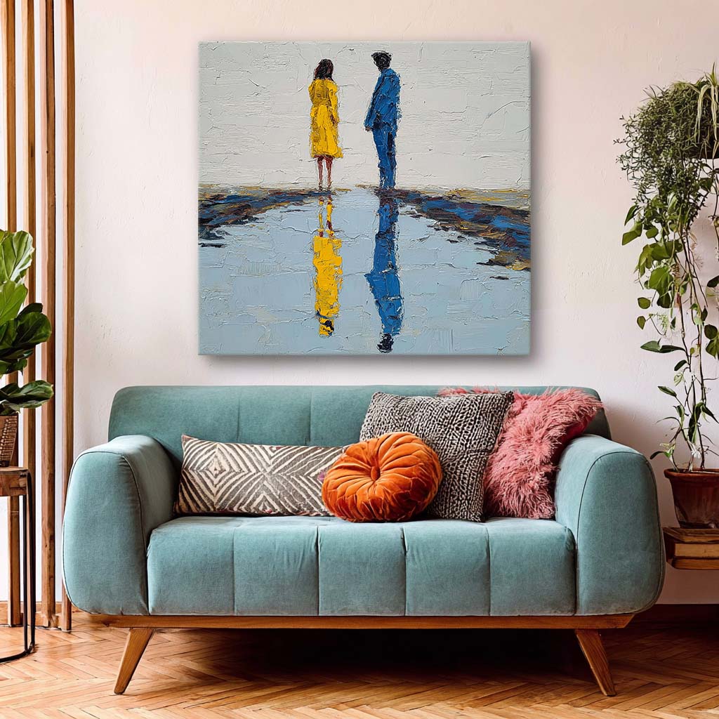 Impressionist Romantic Couple On Canvas Modern Abstract Palette Knife Oil Painting Textured Wall Art