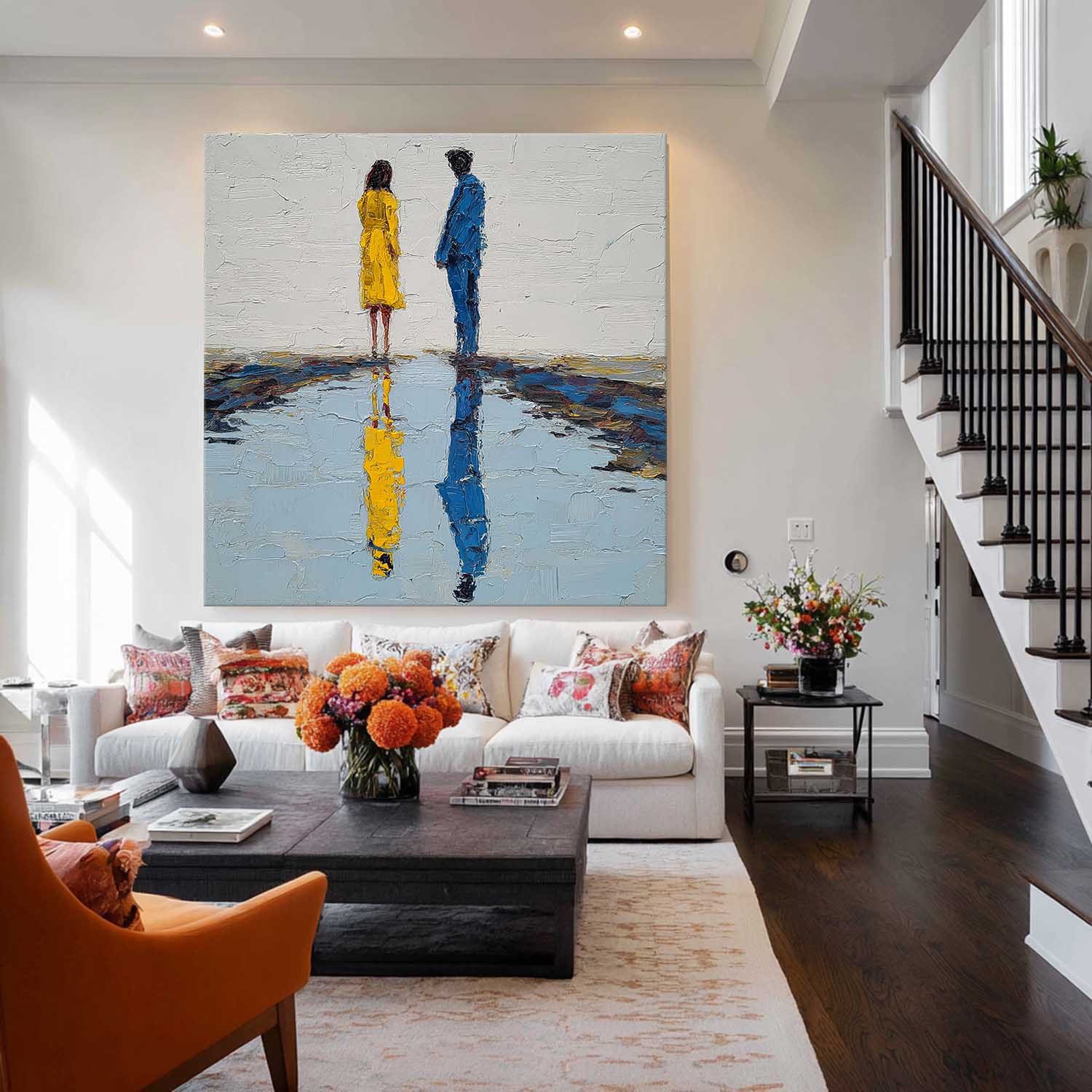 Impressionist Romantic Couple On Canvas Modern Abstract Palette Knife Oil Painting Textured Wall Art