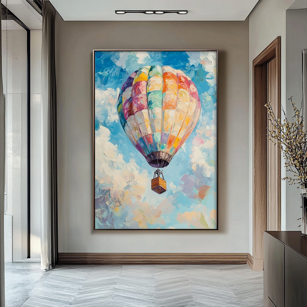 Large Hot Air Balloon Painting On Canvas Abstract Scenery Oil Painting Colorful Landscape Texture Artwork