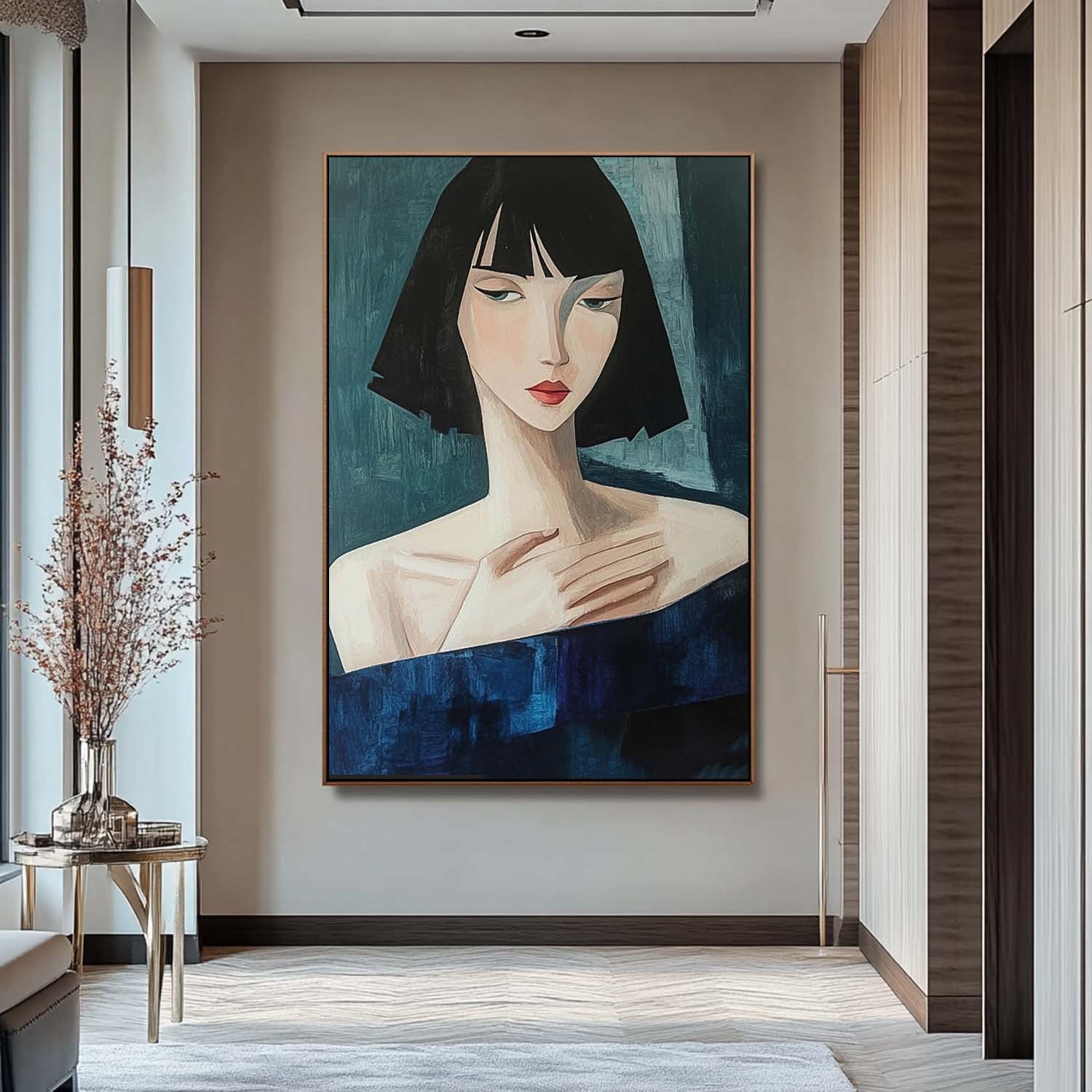 Abstract Figure Oil Painting On Canvas Original Texture Short Hair Woman Wall Art Portrait Modern Artwork