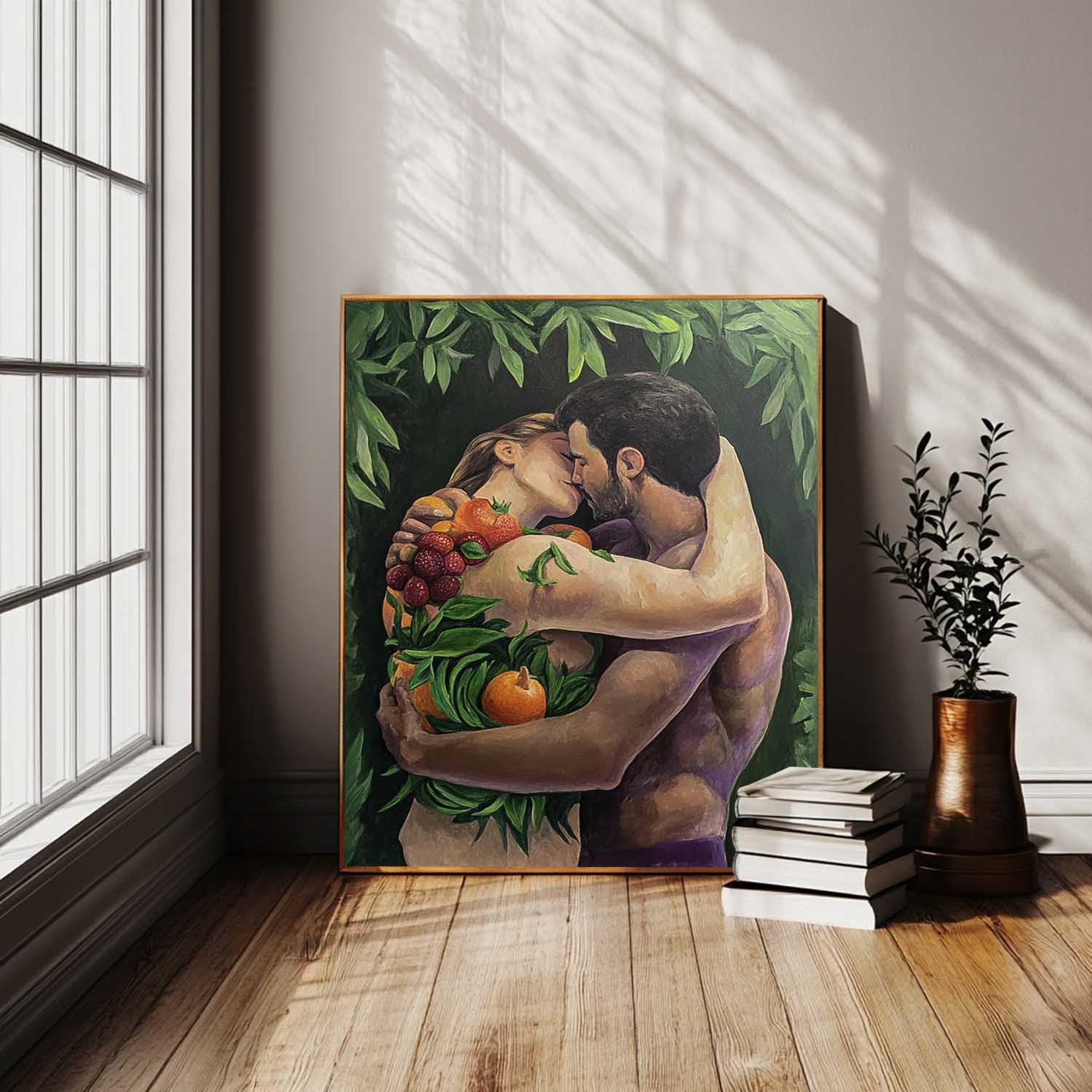 Original Texture Couple Clinch Wall Art Abstract Figure Oil Painting On Canvas Portrait Modern Artwork