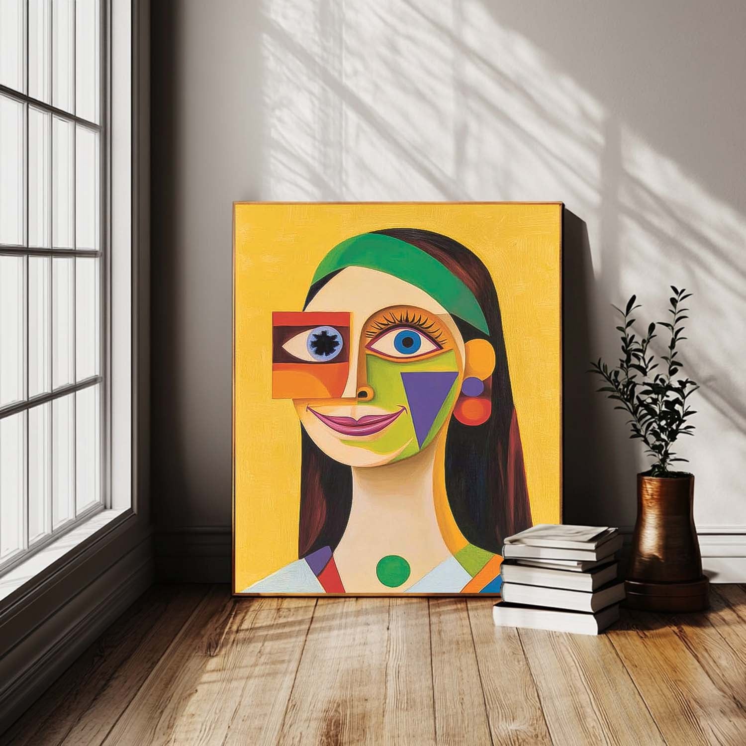 Original Texture Girl Wall Art Abstract Geometric Face Oil Painting On Canvas Lady Contemporary Artwork