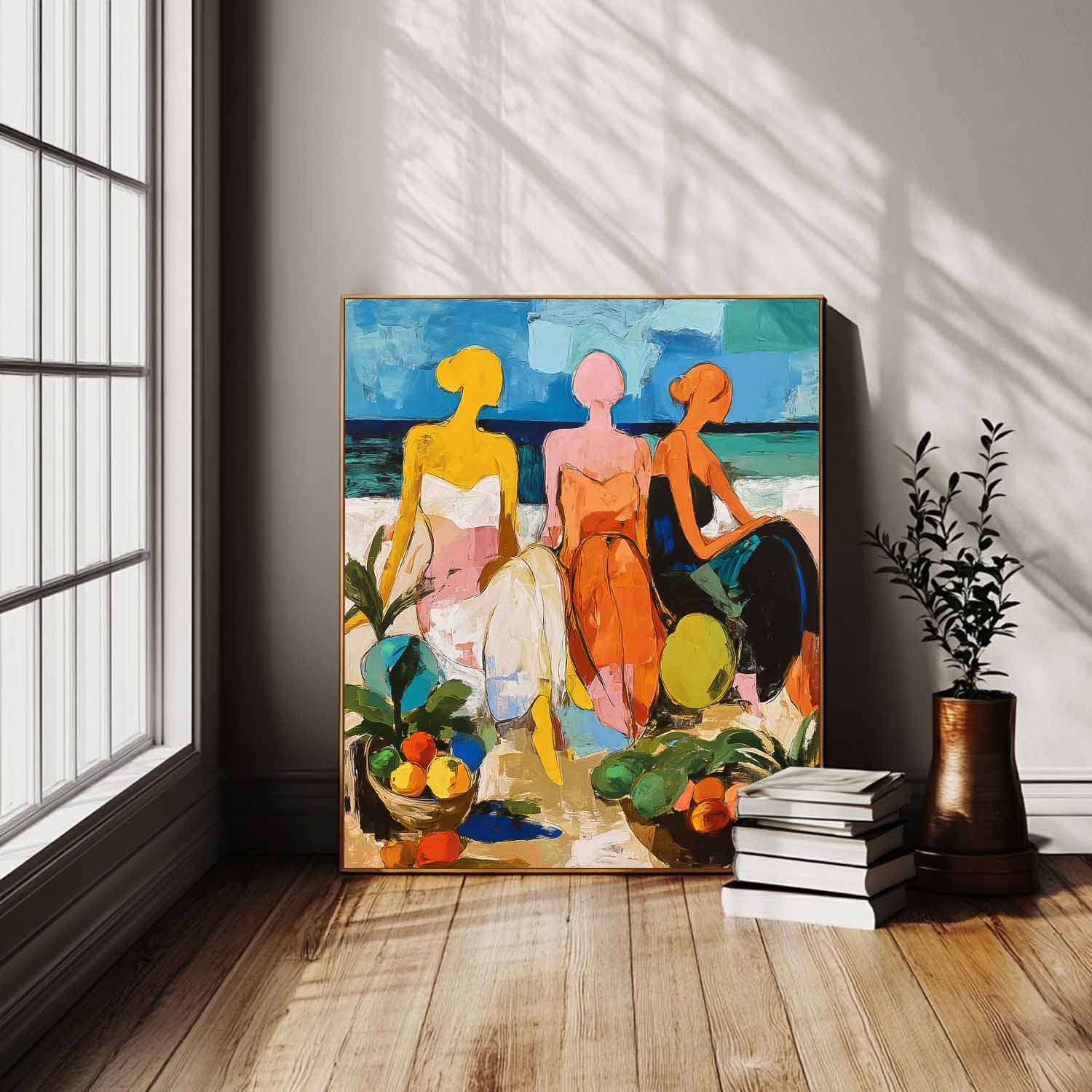 Abstract Woman Oil Painting Canvas Original Tropical Style Lady Art Oil Painting Modern Bohemian Home Decor