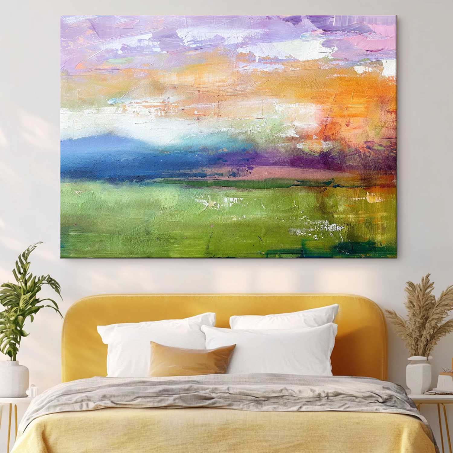 Abstract Landscape Oil Painting Ink Style Texture Painting Modern Colorful Dreamscape Sunrise Natural Artwork