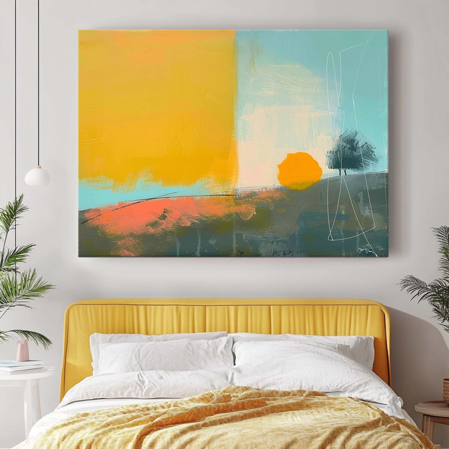 Modern Vibrant Colorful Sunset Natural Artwork Abstract Landscape Oil Painting Texture Acrylic painting