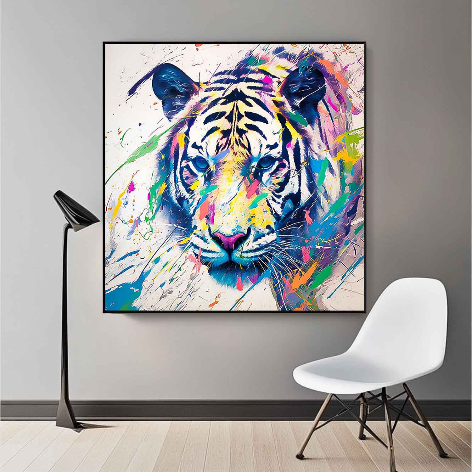 Large Colorful Animal Artwork Original Lovely Tiger Wall Art Square Tiger Oil Painting Canvas Home Decor