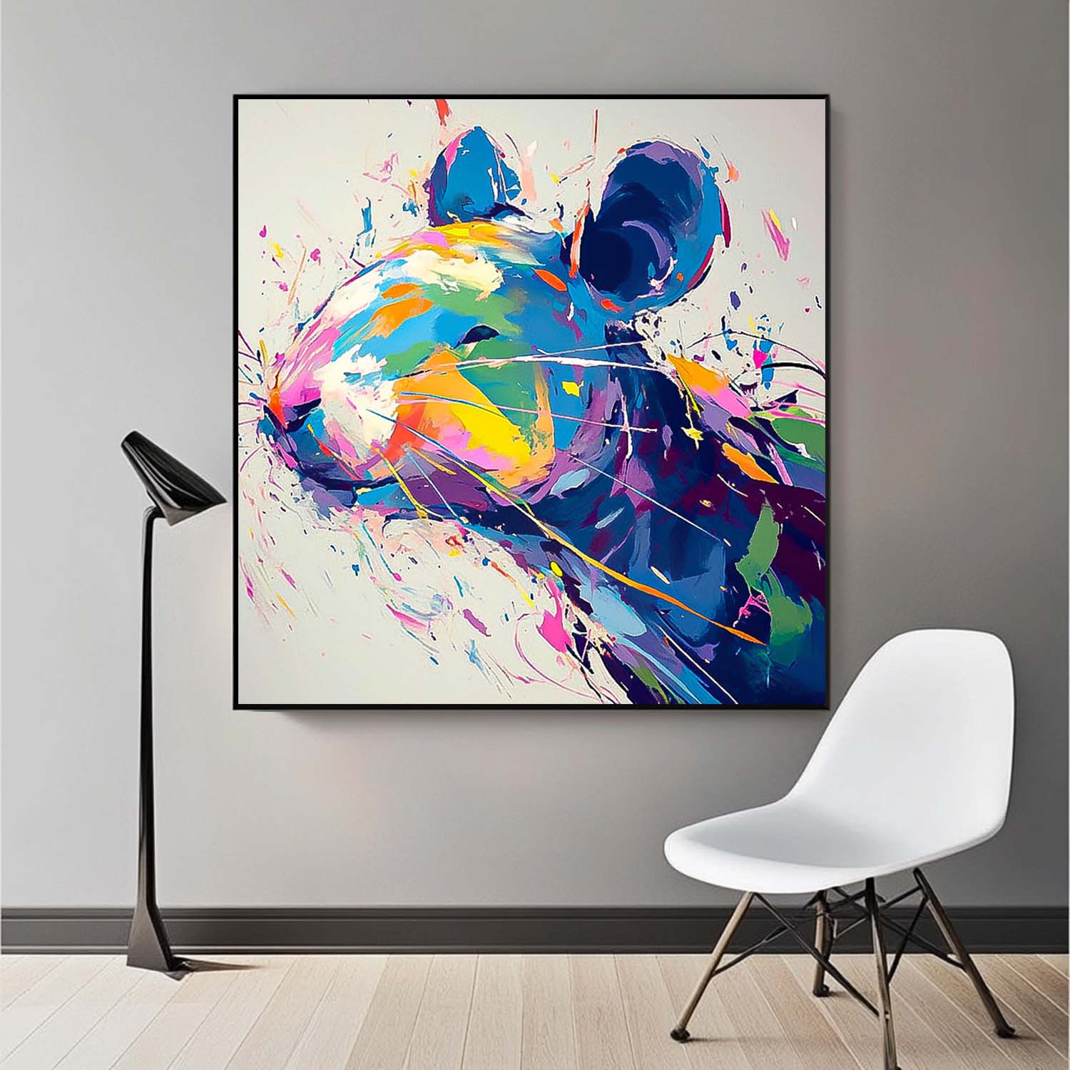 Square Mouse Oil Painting Canvas Original Lovely Rat Wall Art Large Colorful Animal Artwork Home Decor