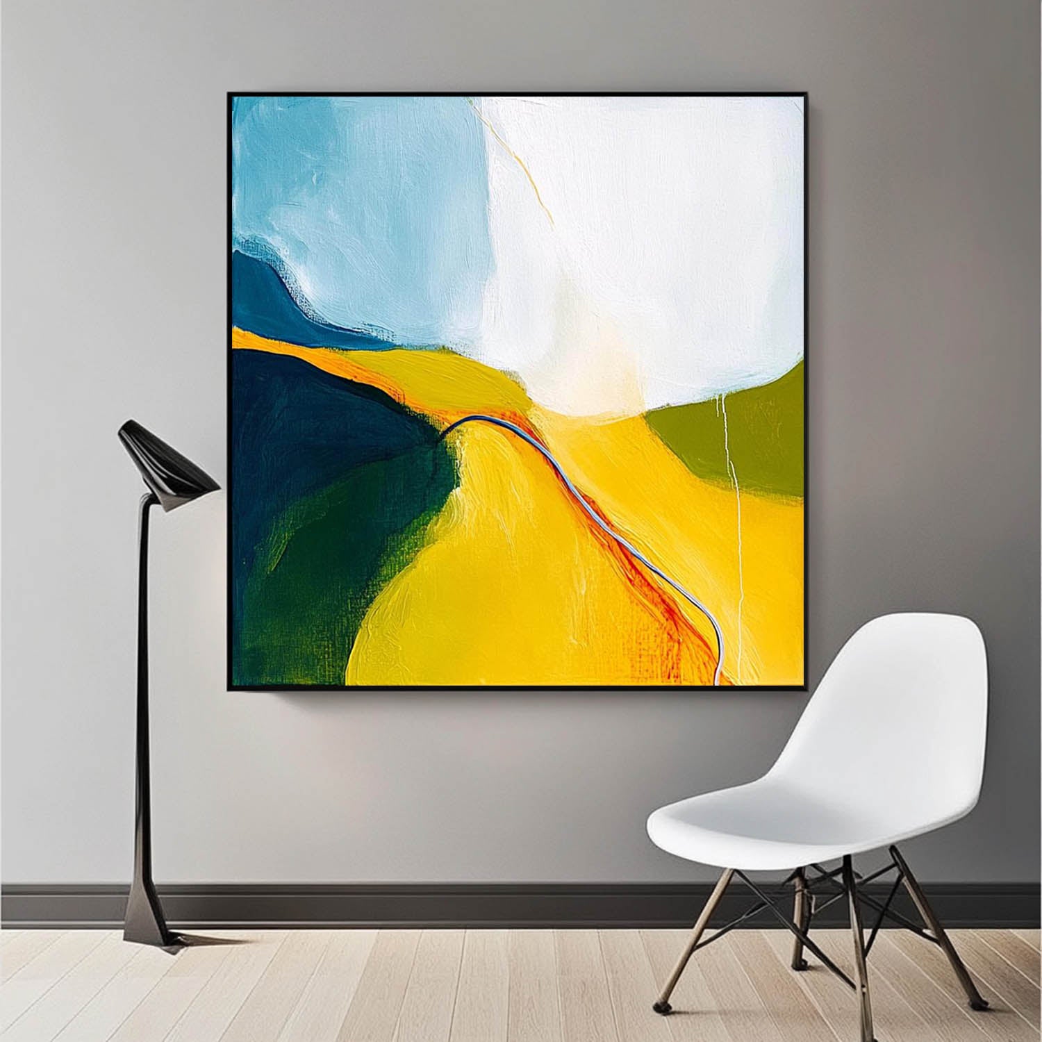 Abstract Oil Painting Original Minimalist Artwork Bright Yellow Large Wall Art For Living Room