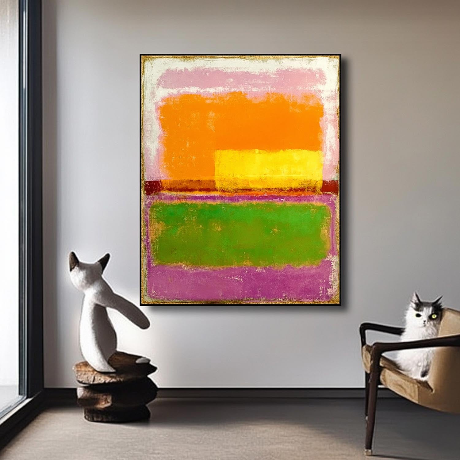 Large Geometry Painting Framed Abstract Multiple Color Splicing Acrylic painting Original Vibrant Wall Art