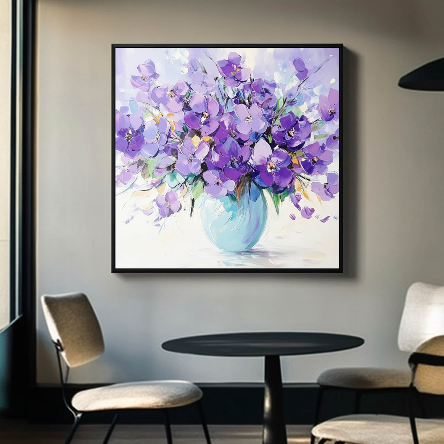 Large Purple Textured Flower Painting Modern Floral Wall Art Original Exquisite Vase Art For Living Room