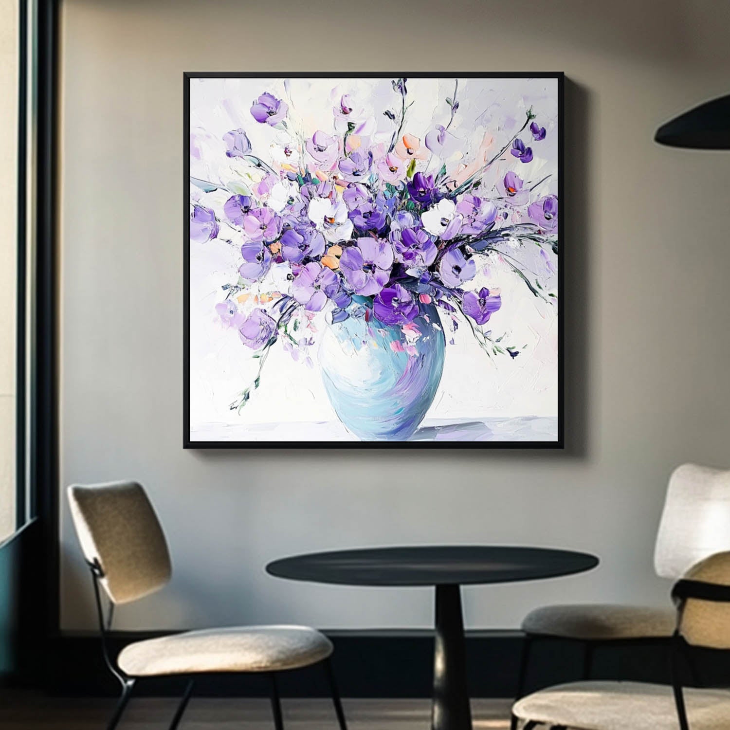 Original Exquisite Vase Art Large Purple Textured Flower Painting Modern Floral Wall Art For Living Room