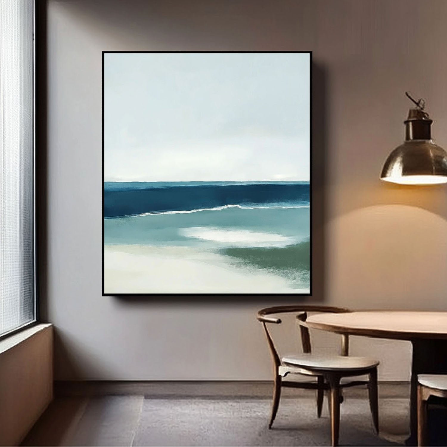 Seaside Landscape Artwork Abstract Offing Scenery Oil Painting Framed Large Wall Art Home Decor