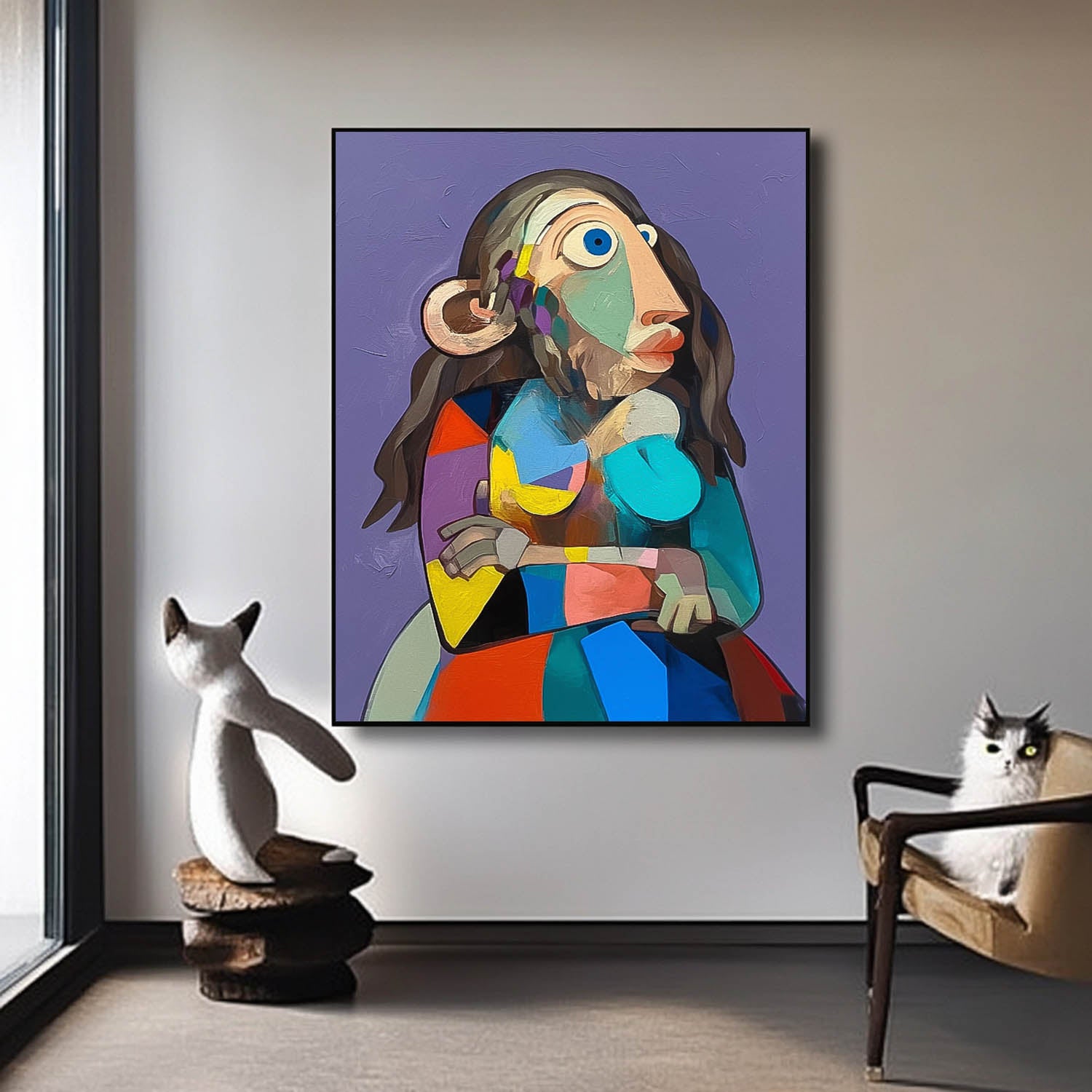 Cute Texture Animal Oil Painting Personification Monkey Acrylic Painting Modern Color Abstract Wall Art Decor