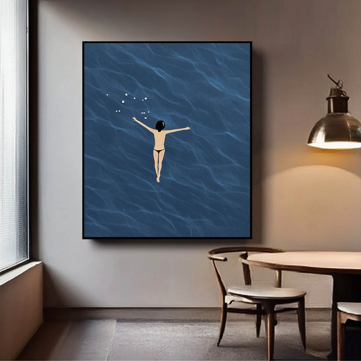 Large Sea Wall Art Original Abstract Beach Oil Painting On Canvas Texture Swimming Artwork Home Decor