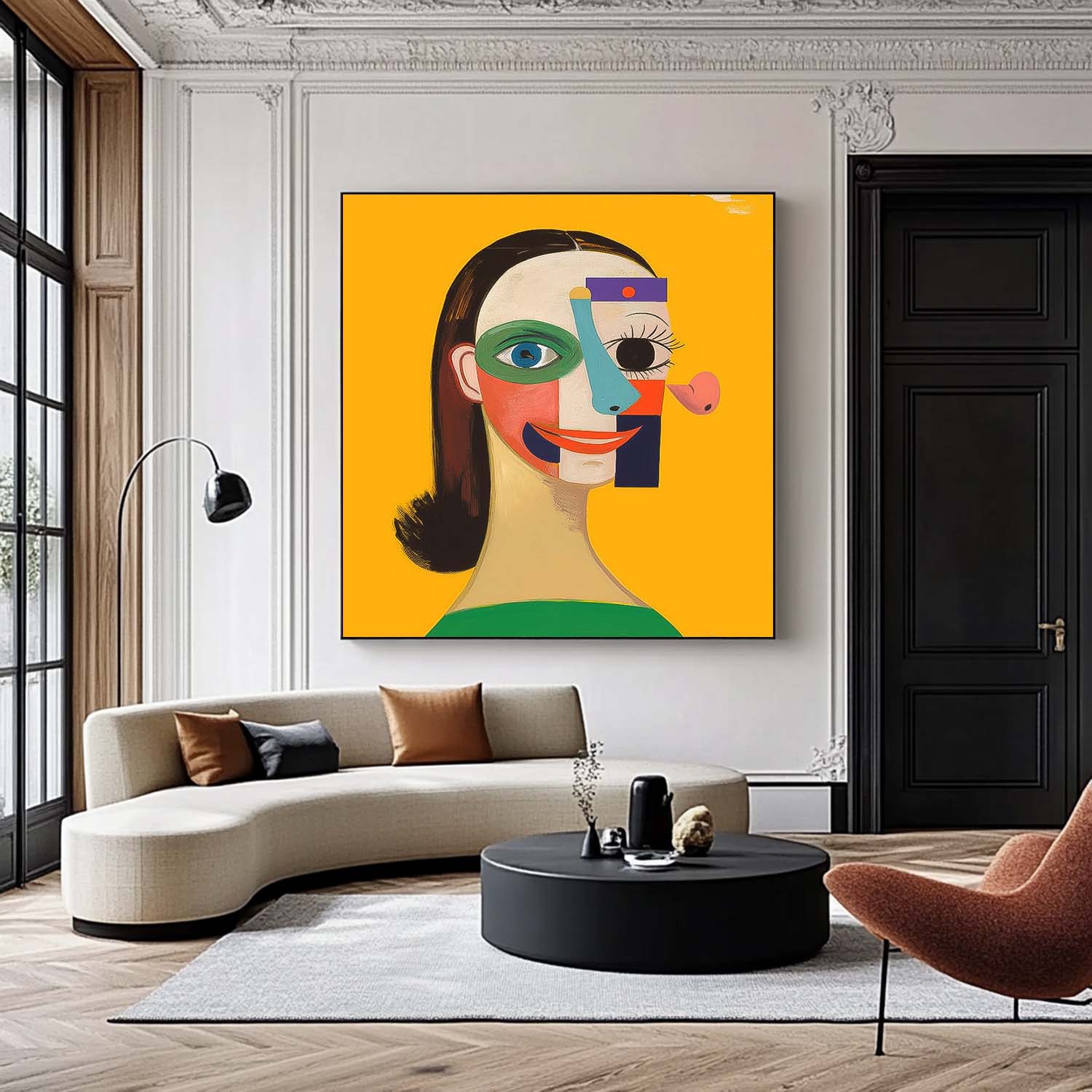 Abstract Geometric Face Lady Wall Art Origina Woman Acrylic Painting Canvas Square Large Girl Artwork