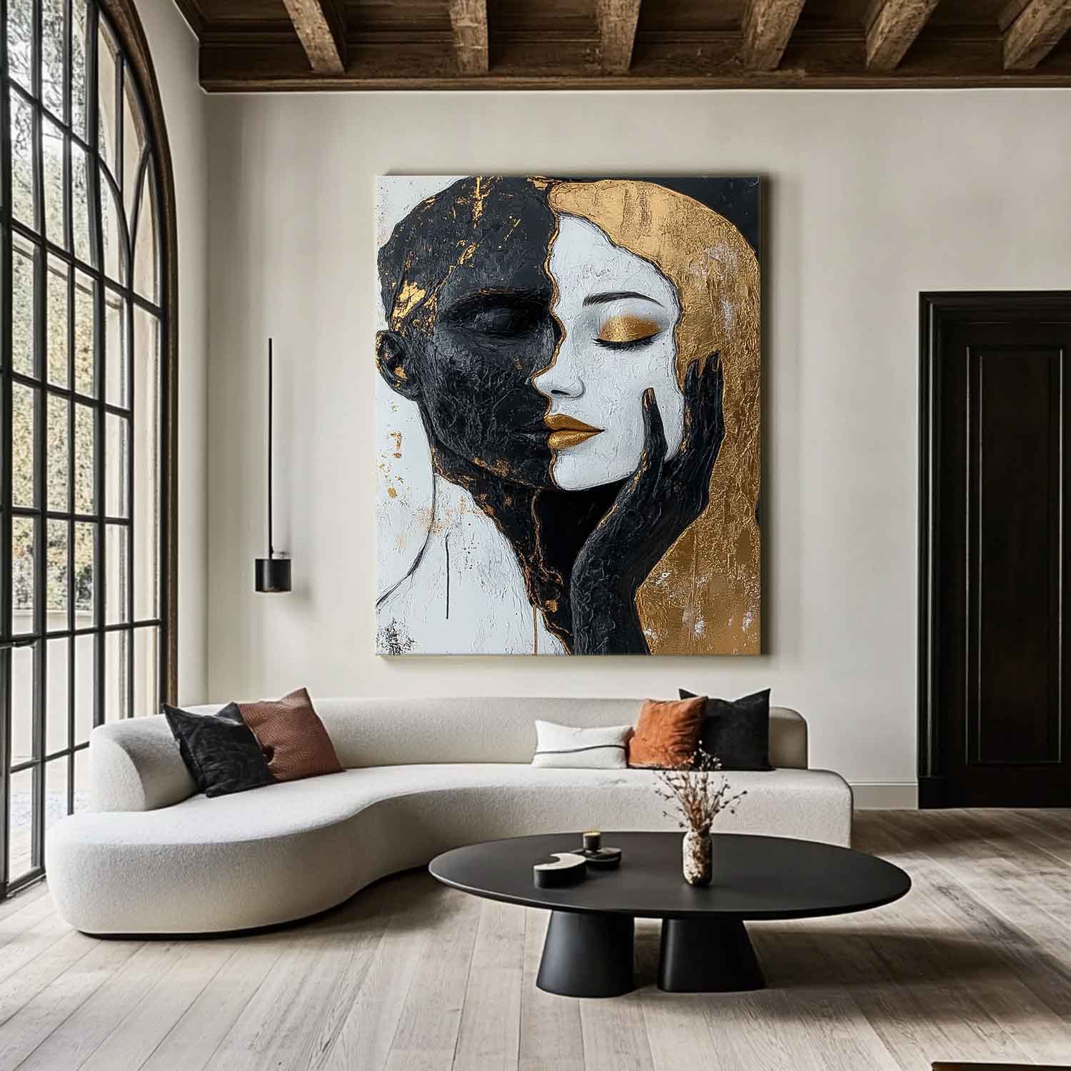 Large Duet Acrylic Painting Abstract Black And Gold Artwork Original Lovers Contemporary Wall Art Framed