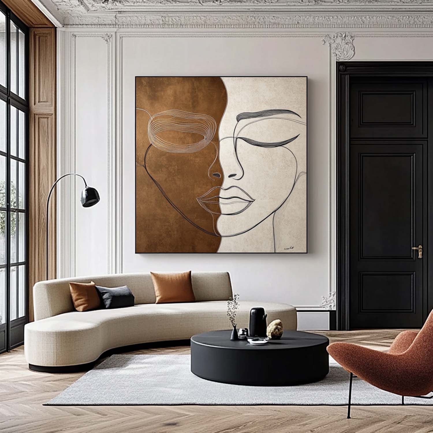 Lady Face Abstract Wall Art Square Original Wabi-sabi Minimalism Portrait Painting Canvas Large Artwork