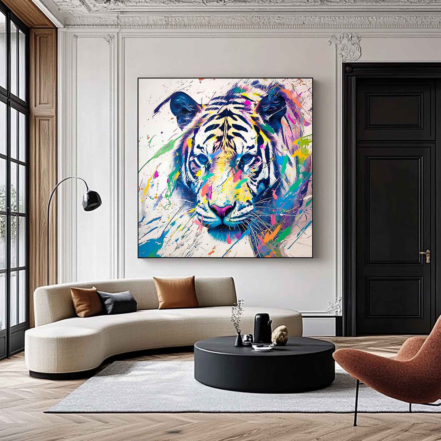 Large Colorful Animal Artwork Original Lovely Tiger Wall Art Square Tiger Oil Painting Canvas Home Decor