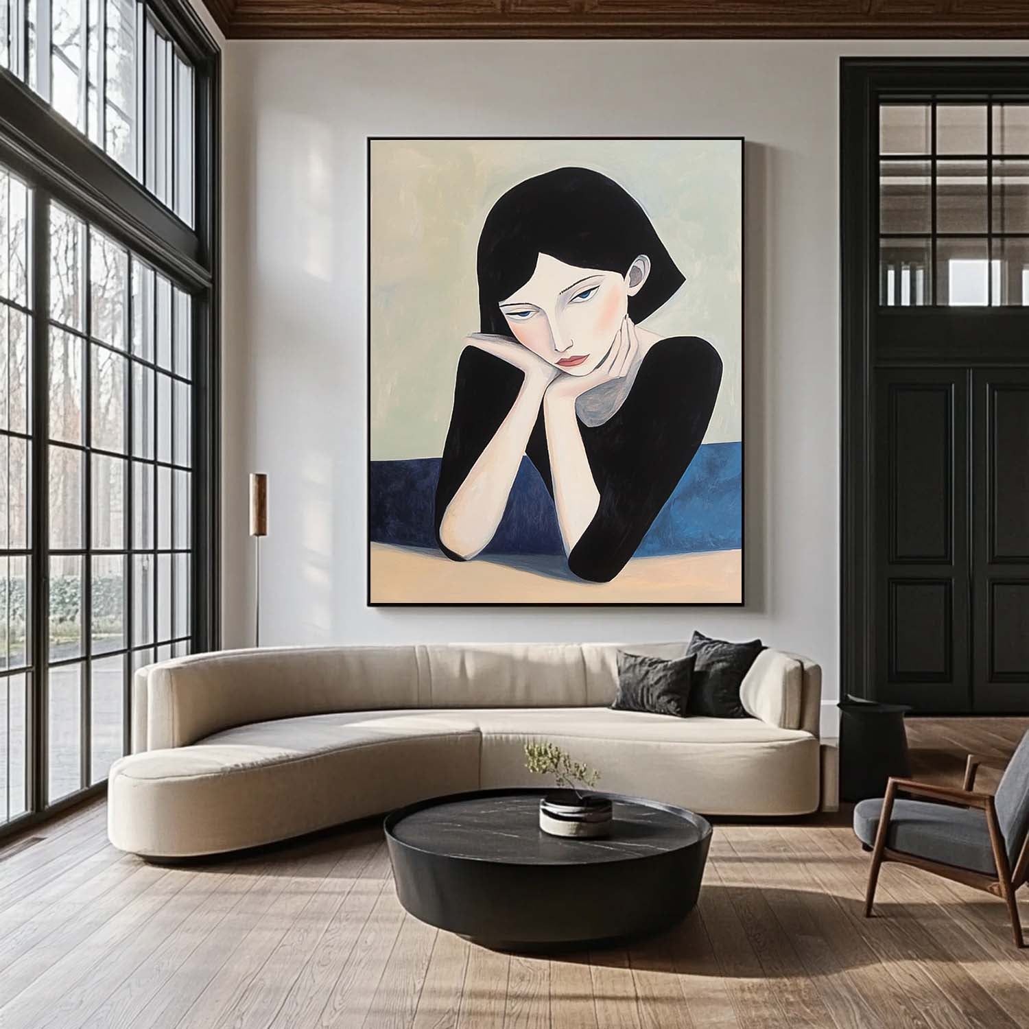 Original Texture Short Hair Woman Wall Art Abstract Figure Oil Painting On Canvas Portrait Modern Artwork