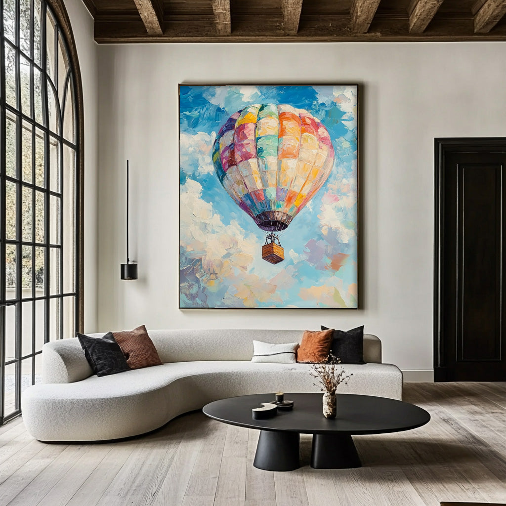 Large Hot Air Balloon Painting On Canvas Abstract Scenery Oil Painting Colorful Landscape Texture Artwork