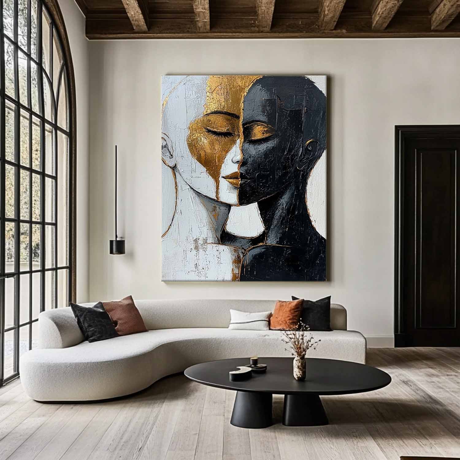 Abstract Black And Gold Artwork Large Duet Acrylic Painting Original Lovers Contemporary Wall Art Framed