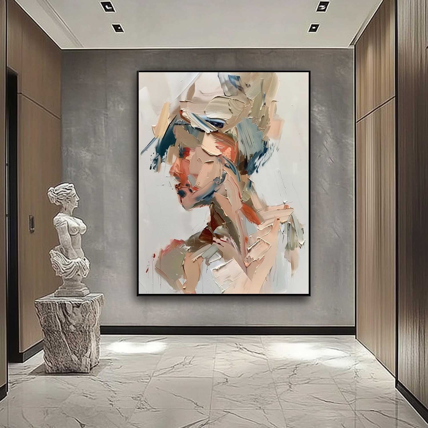 Original Vague Texture Girl Wall Art Abstract Figure oil Painting On Canvas Minimalist Modern Artwork