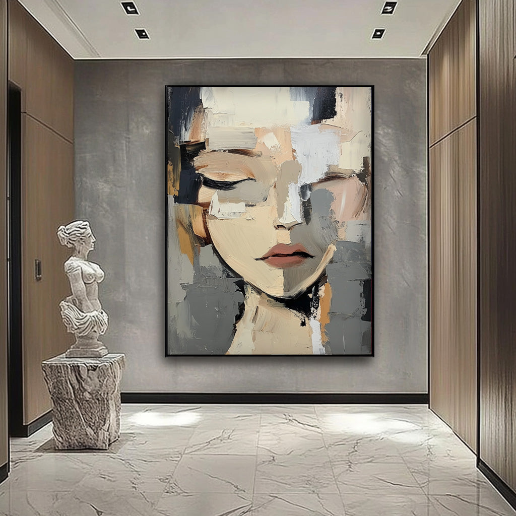 Original Texture Girl Wall Art Abstract Figure oil Painting On Canvas Minimalist Modern Artwork