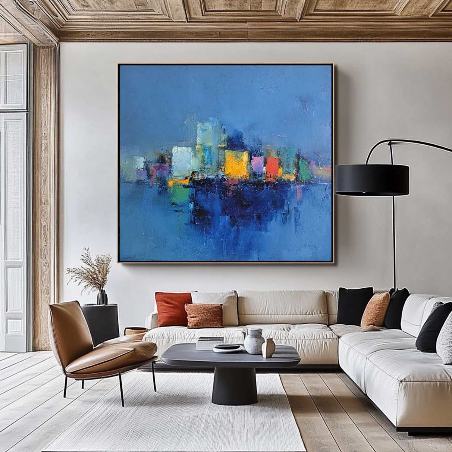 Modern Colorful Abstract Urban Oil Painting Large Acrylic painting Original Architecture Wall Art Home Decor