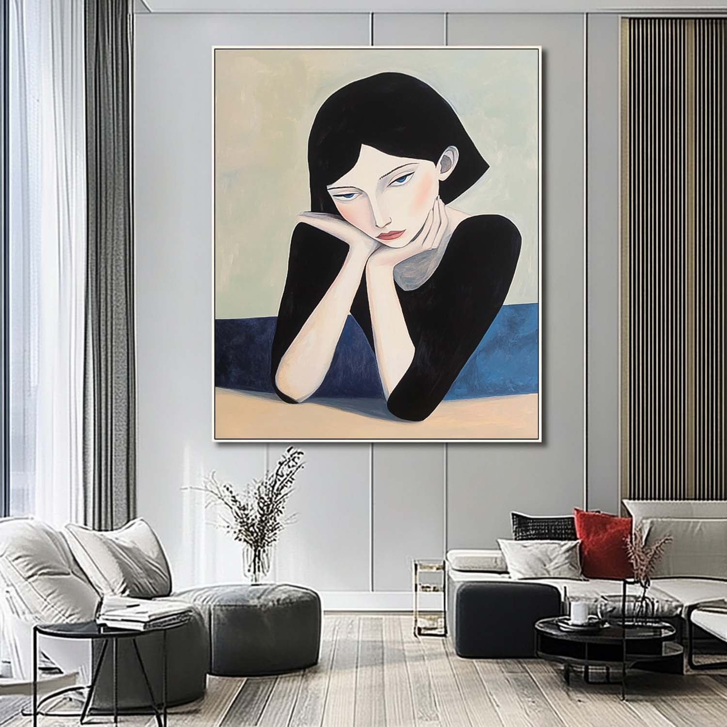 Original Texture Short Hair Woman Wall Art Abstract Figure Oil Painting On Canvas Portrait Modern Artwork