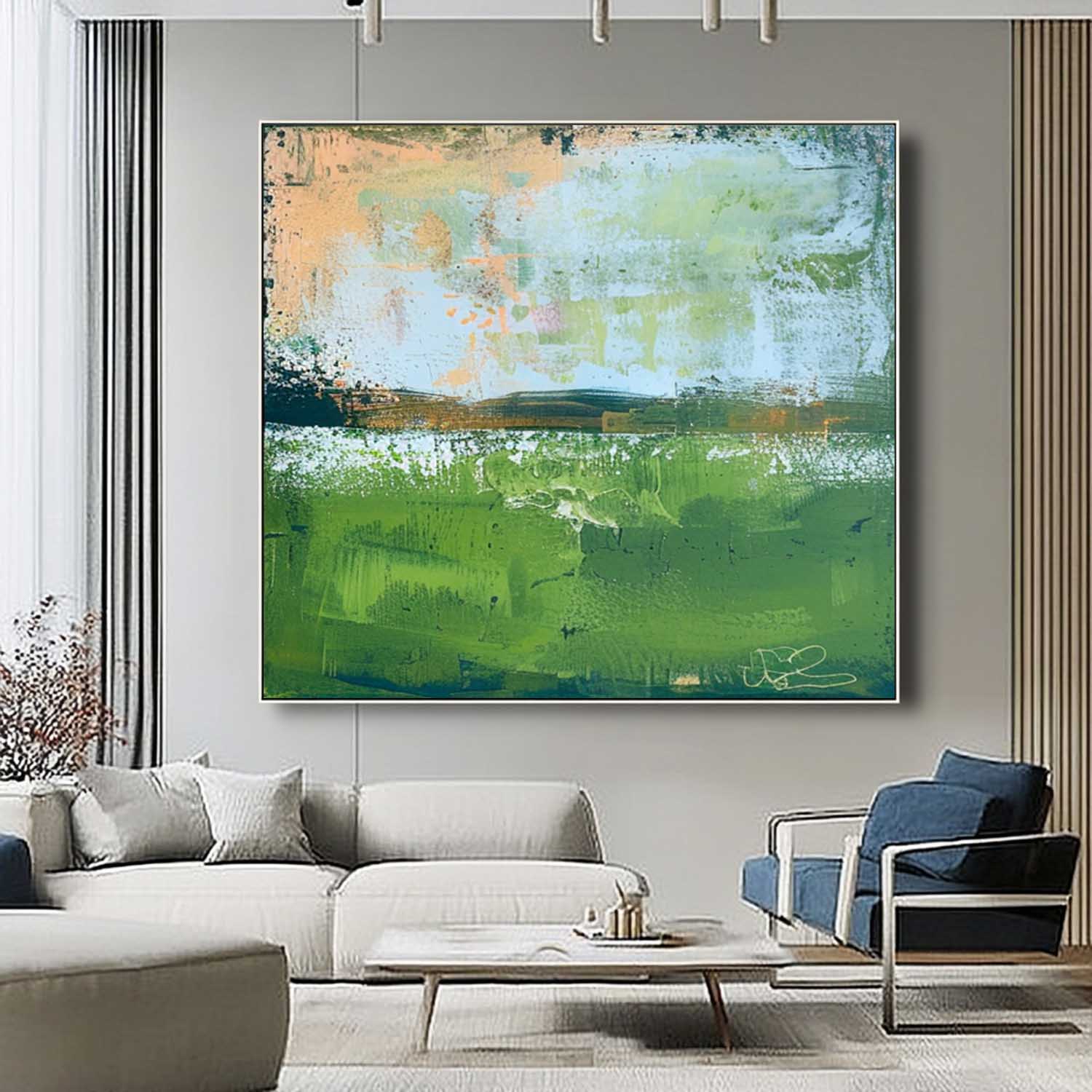 Modern Nature Art Original Wall Art Blue And Green Large Abstract Oil Painting On Canvas for Living Room