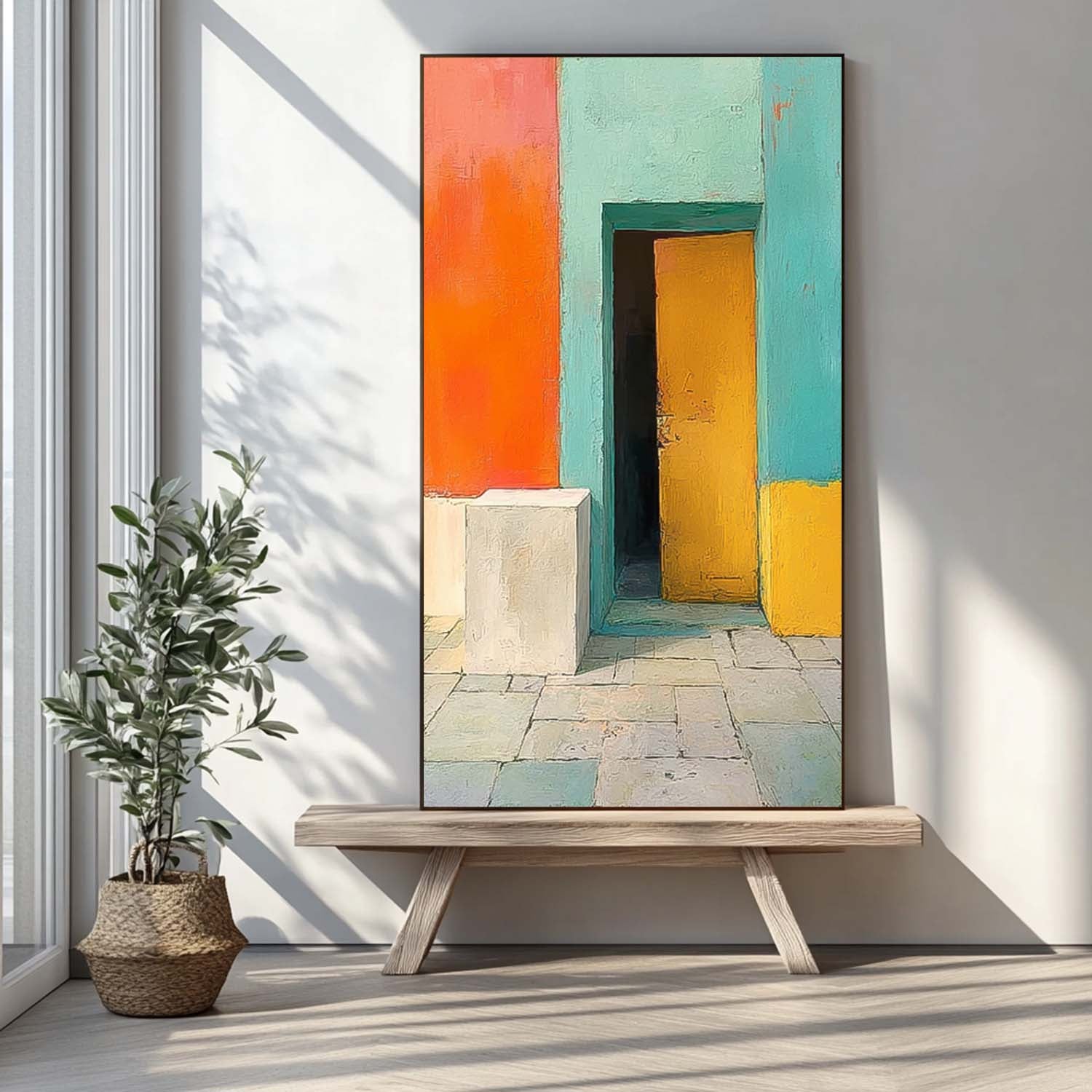 Original Vibrant Doorway Wall Art Large Architectural Door Painting Framed Abstract Acrylic painting
