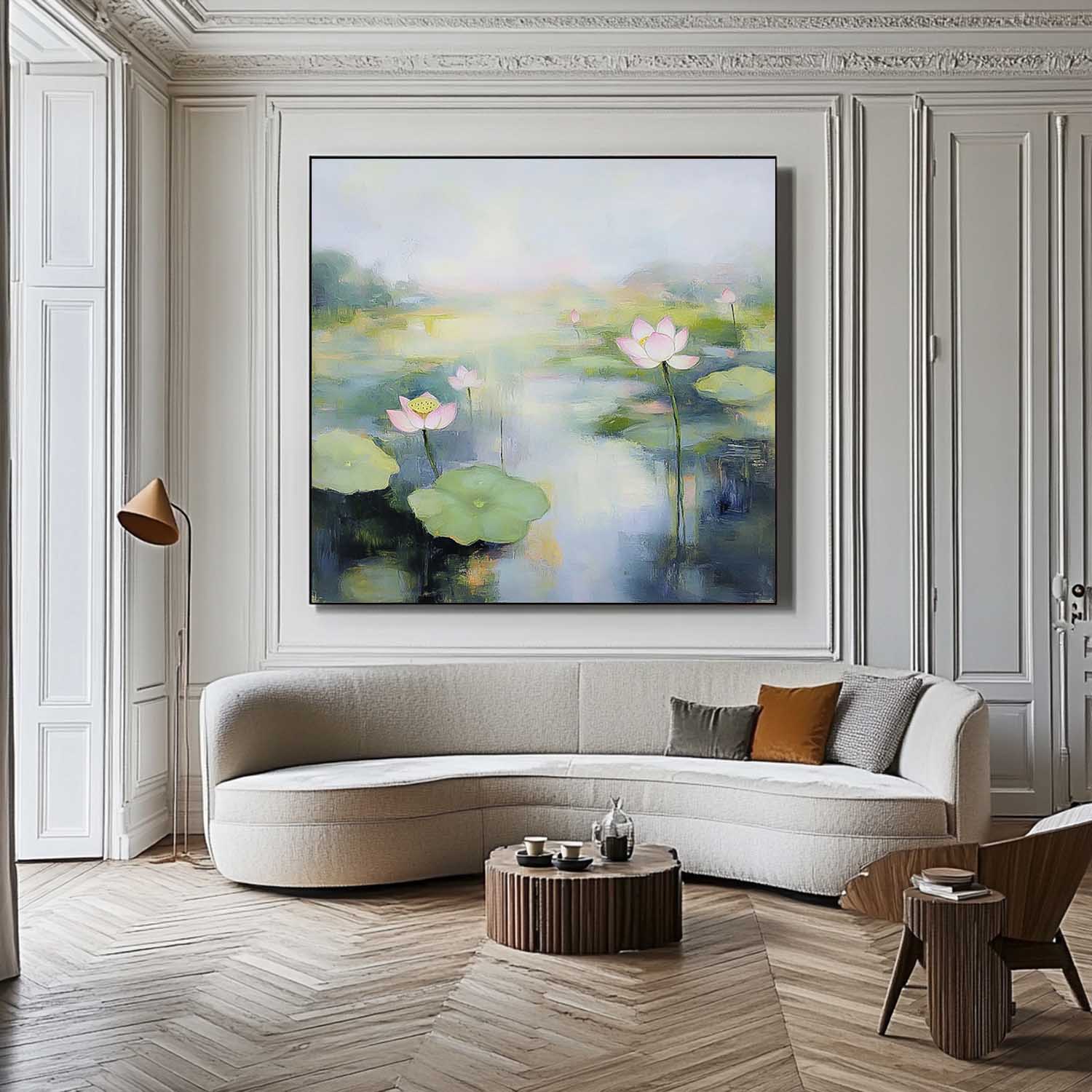 Original Abstract Lotus Artwork Large Handmade Wall Art Floral Texture Canvas Painting For Living Room