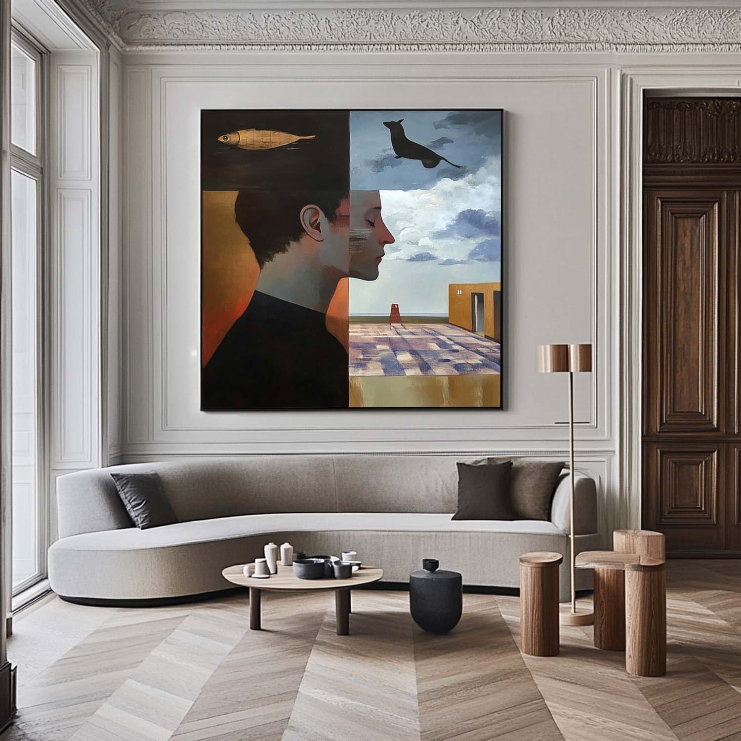 Origina Figure Acrylic Painting Canvas Colorful Animal Abstract Wall Art Square Large Portrait Artwork