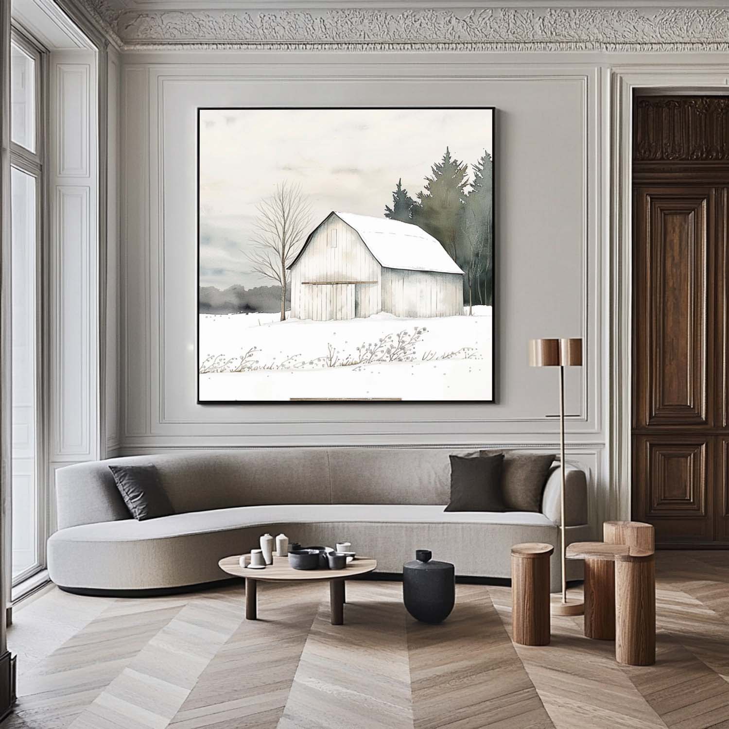 Country Cottage Realism Oil Painting Large White Texture Painting On Canvas Winter Landscape Wall Art